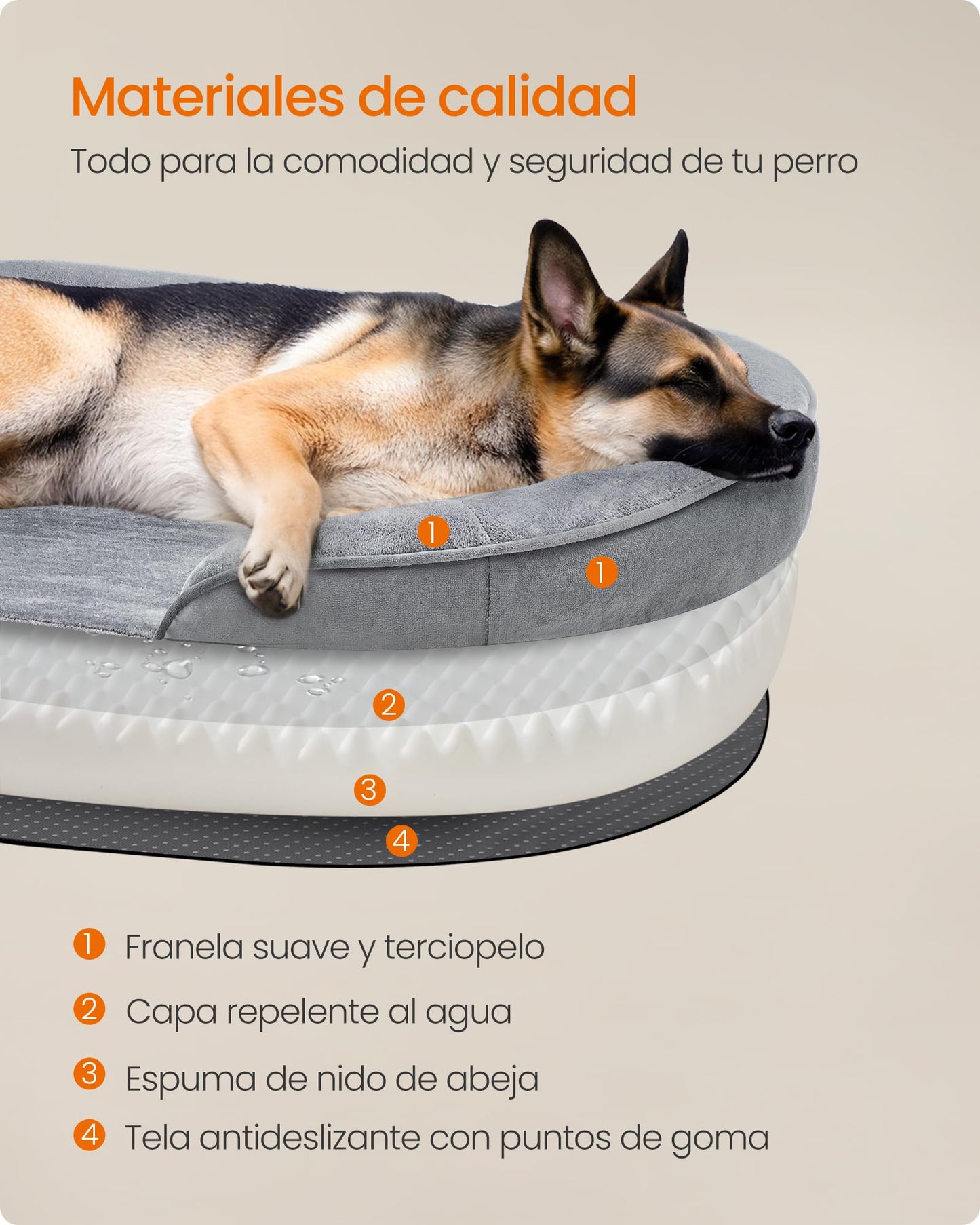 Cama para Perros Feandrea Gris Claro con Forro Repelente al Agua y Funda Extraíble