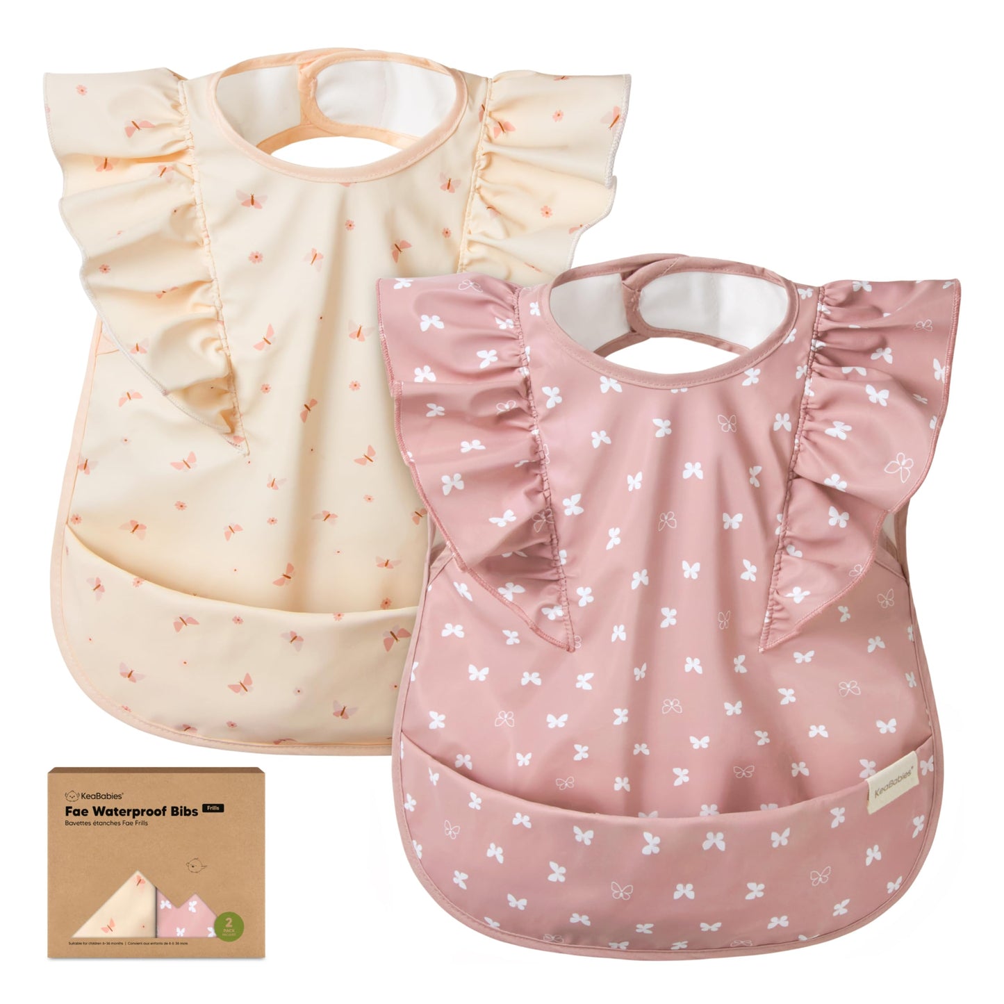 KeaBabies - Baberos impermeables para bebé niña, niño, paquete de 2 baberos ligeros y grandes para comer, colector de alimentos portátil, esenciales de alimentación para bebés de 6 a 12 meses, bata