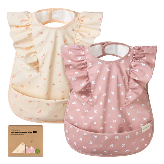 Baberos Impermeables KeaBabies Rosa/Azul Colector de Alimentos para Bebé Niña y Niño