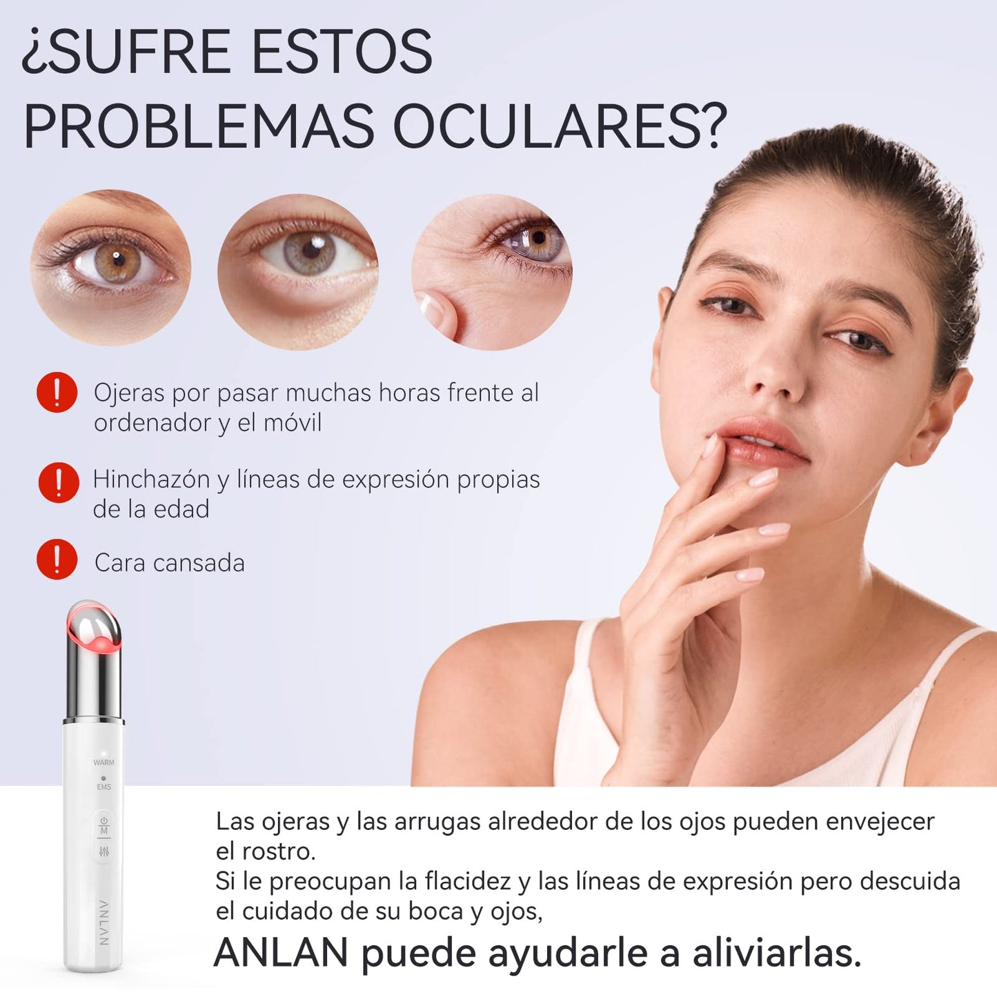 ANLAN Masajeador de Ojos, EMS Dispositivo de Ojos Antiarrugas y Antiedad, Luz Roja& Azu de LED Terapia, 40 ℃ Compresa Caliente,Mejora Ojeras, Bolsas, Hinchazón, Arrugas, Contorno de Ojos