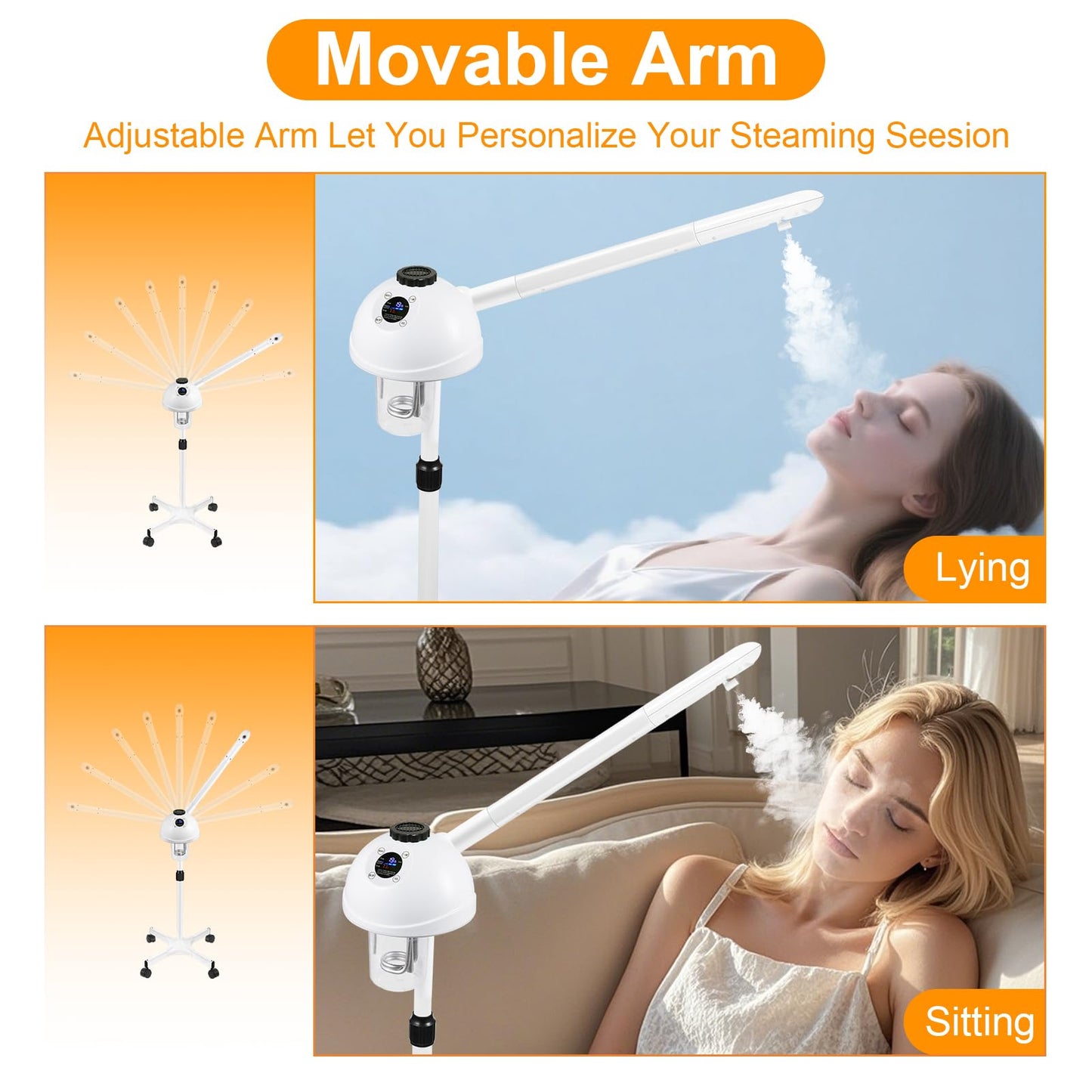 Vaporizador facial profesional, vaporizador facial con niebla ajustable y temporizador, intensidad de vapor ajustable y brazo móvil