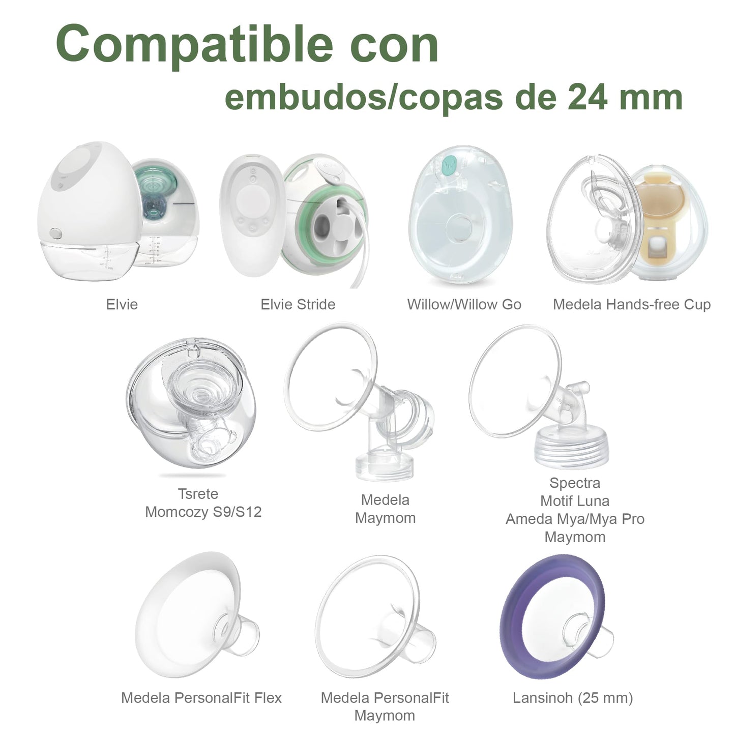 Inserto de embudo Maymom de 15 y 17 mm compatible con Elvie Single/Double Electric y copa portátil Stride de 24 mm. No es una pieza de repuesto original.