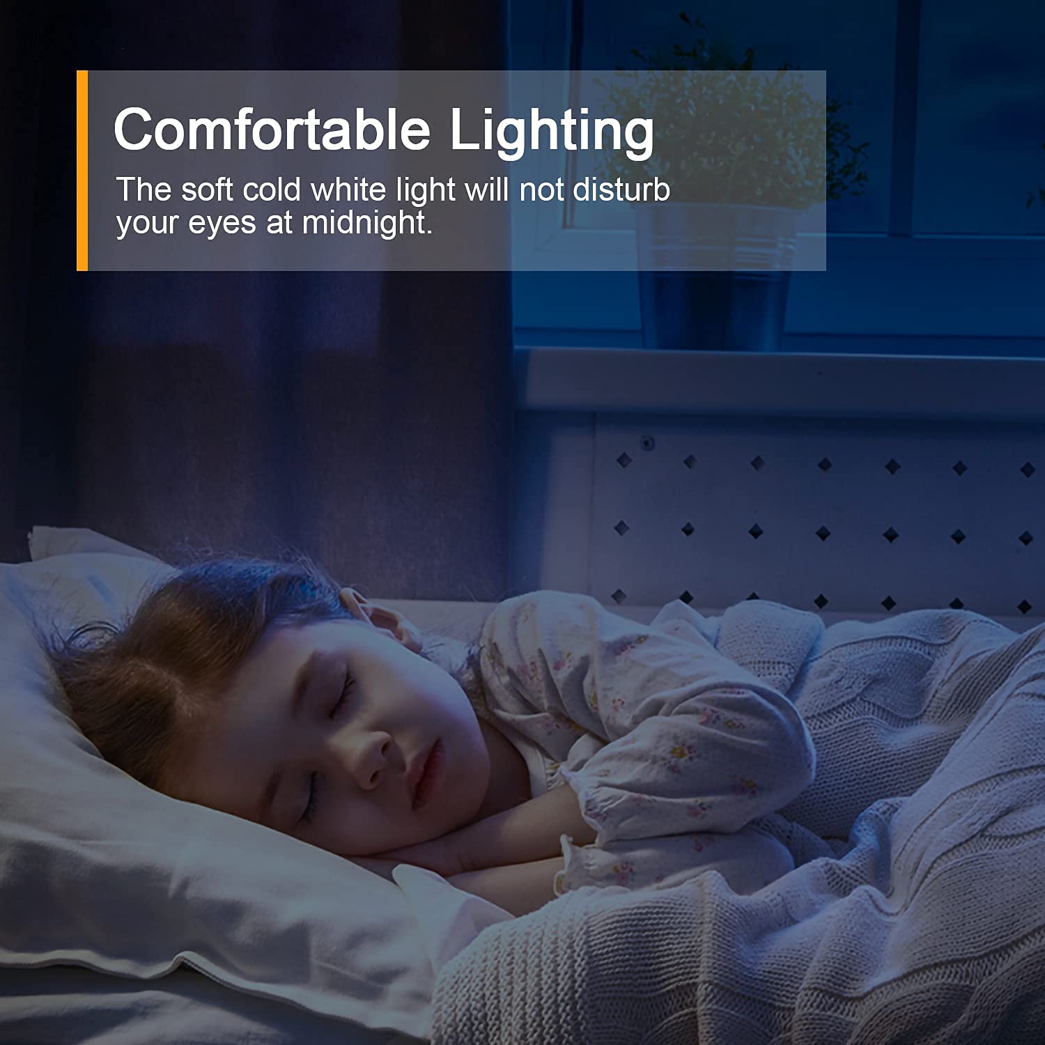 Lyridz - Luz nocturna enchufable con sensor de movimiento, 120 lm, luz nocturna LED inteligente, luz blanca fría con brillo ajustable continuo para baño, recámara, cocina, escaleras, pasillo, paquete