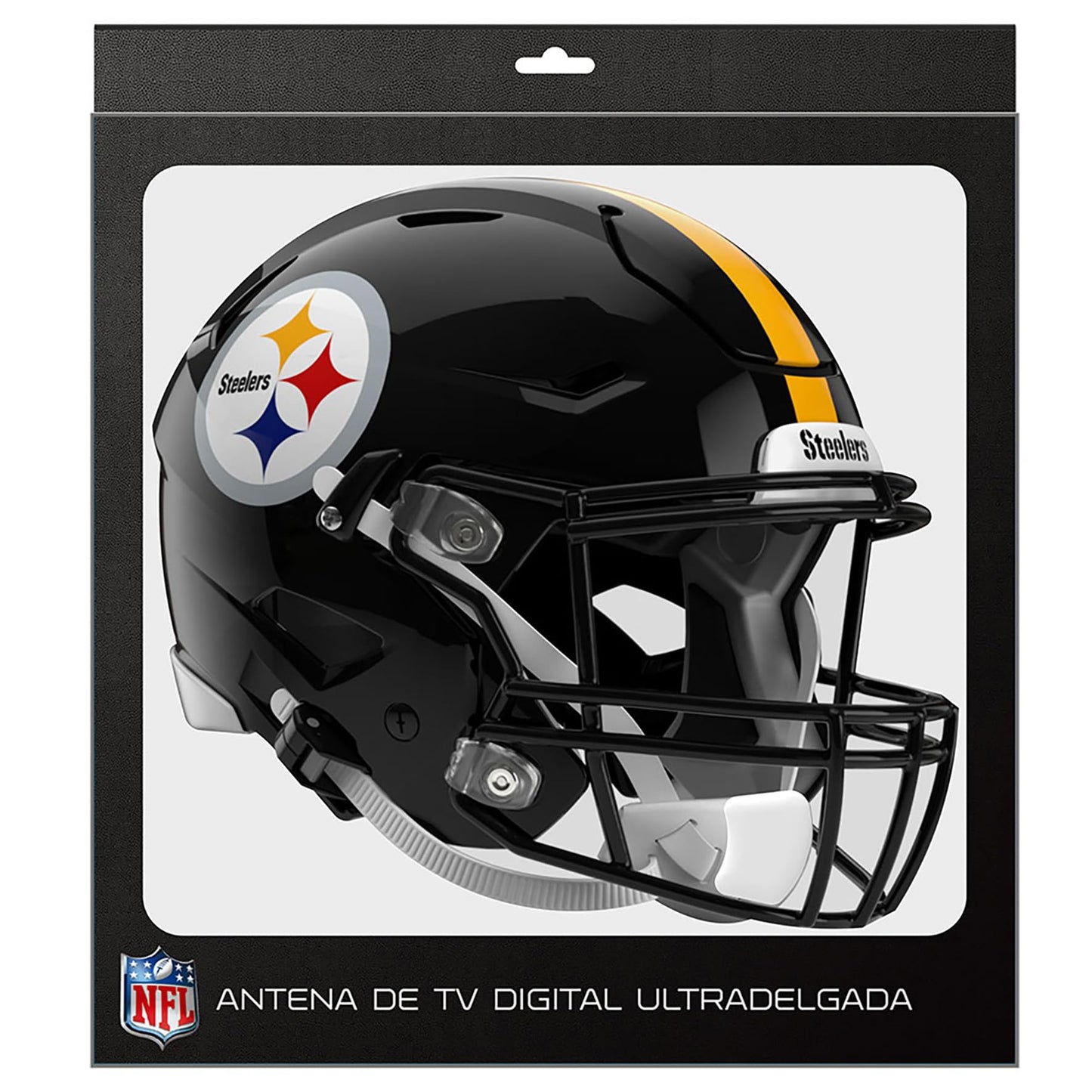 NFL Antena Digital HD para TV, Pittsburgh Steelers, Diseño de Casco, Ultradelgada de Alta Definición + Cable Coaxial de 5 Metros - Licencia Oficial