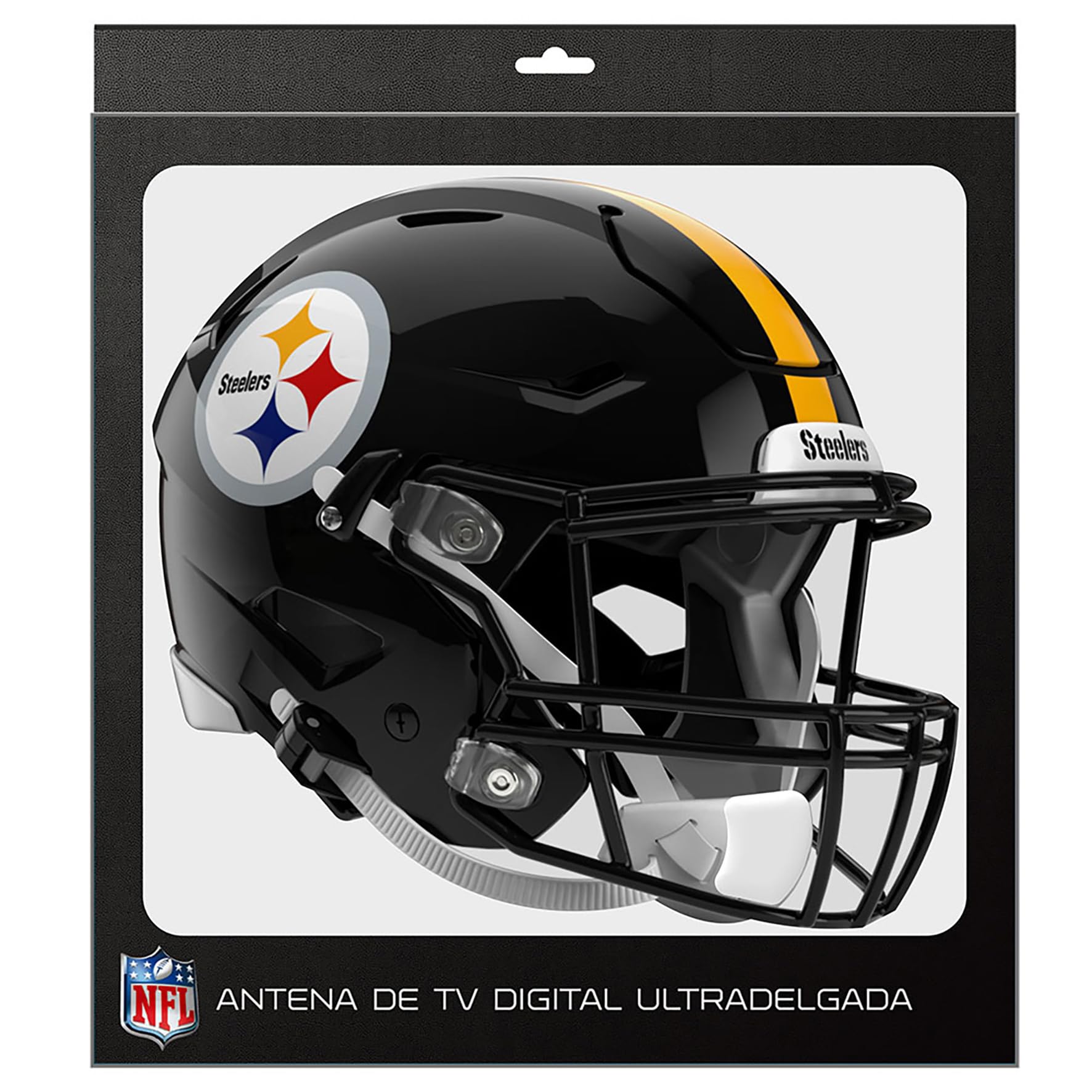 NFL Antena Digital HD para TV, Pittsburgh Steelers, Diseño de Casco, Ultradelgada de Alta Definición + Cable Coaxial de 5 Metros - Licencia Oficial