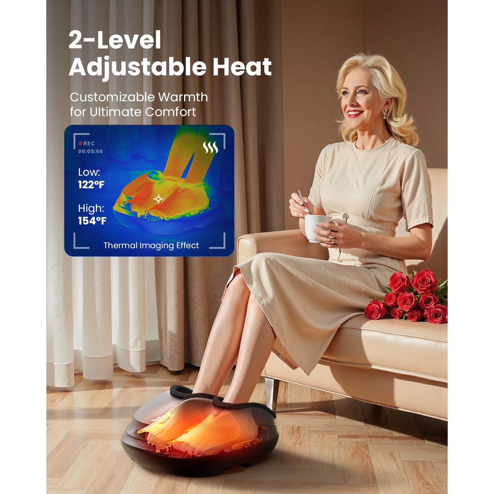 BOB AND BRAD masajeador de pies con calor y control remoto, Shiatsu máquina eléctrica de amasamiento profundo para hombres, talla 12, regalos para mujeres y hombres