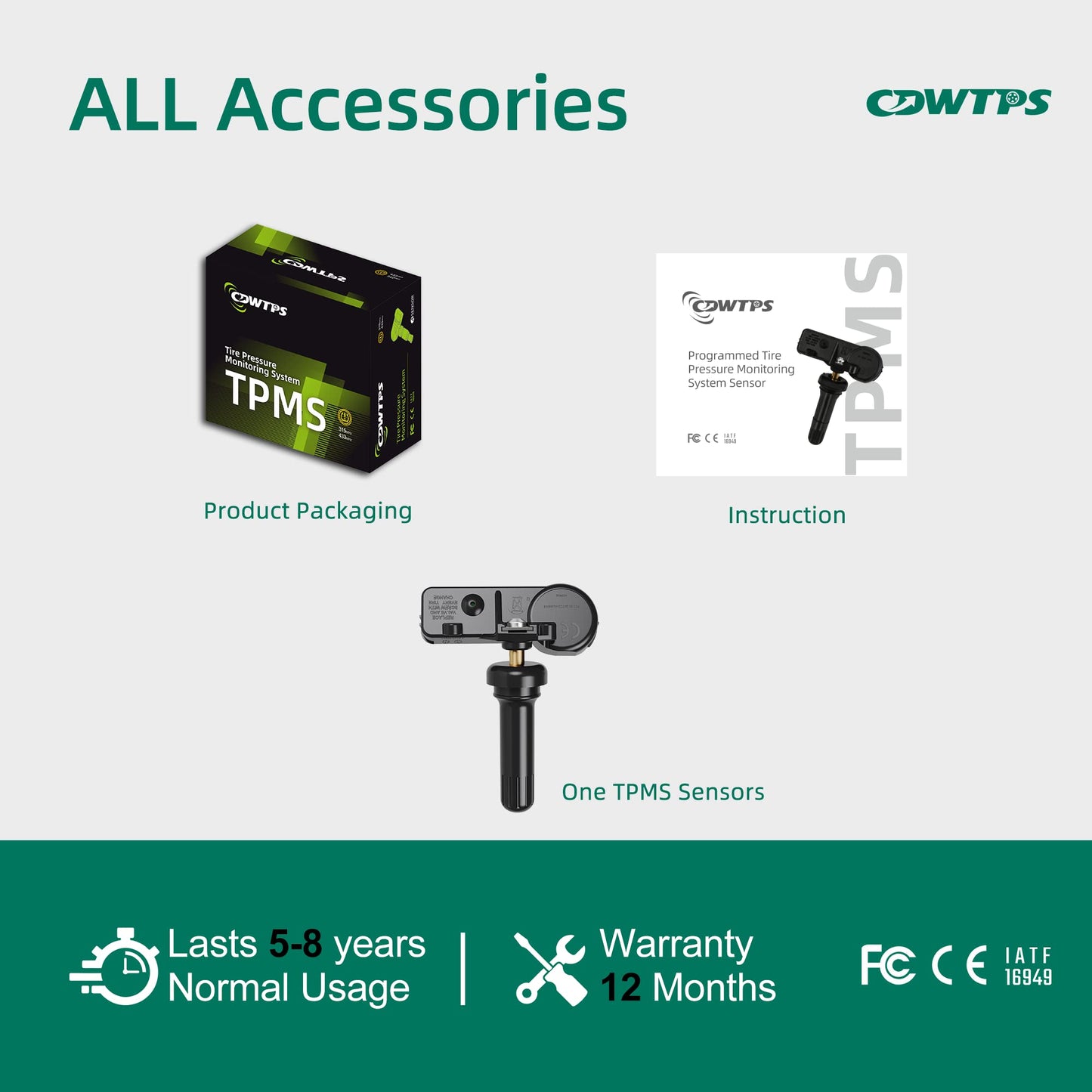 CDWTPS Sensor TPMS, sistema de monitor de presión de neumáticos de 433 Mhz compatible con Chrysler Dodge Jeep Ram Fiat reemplaza #56029398AB 68241067AA
