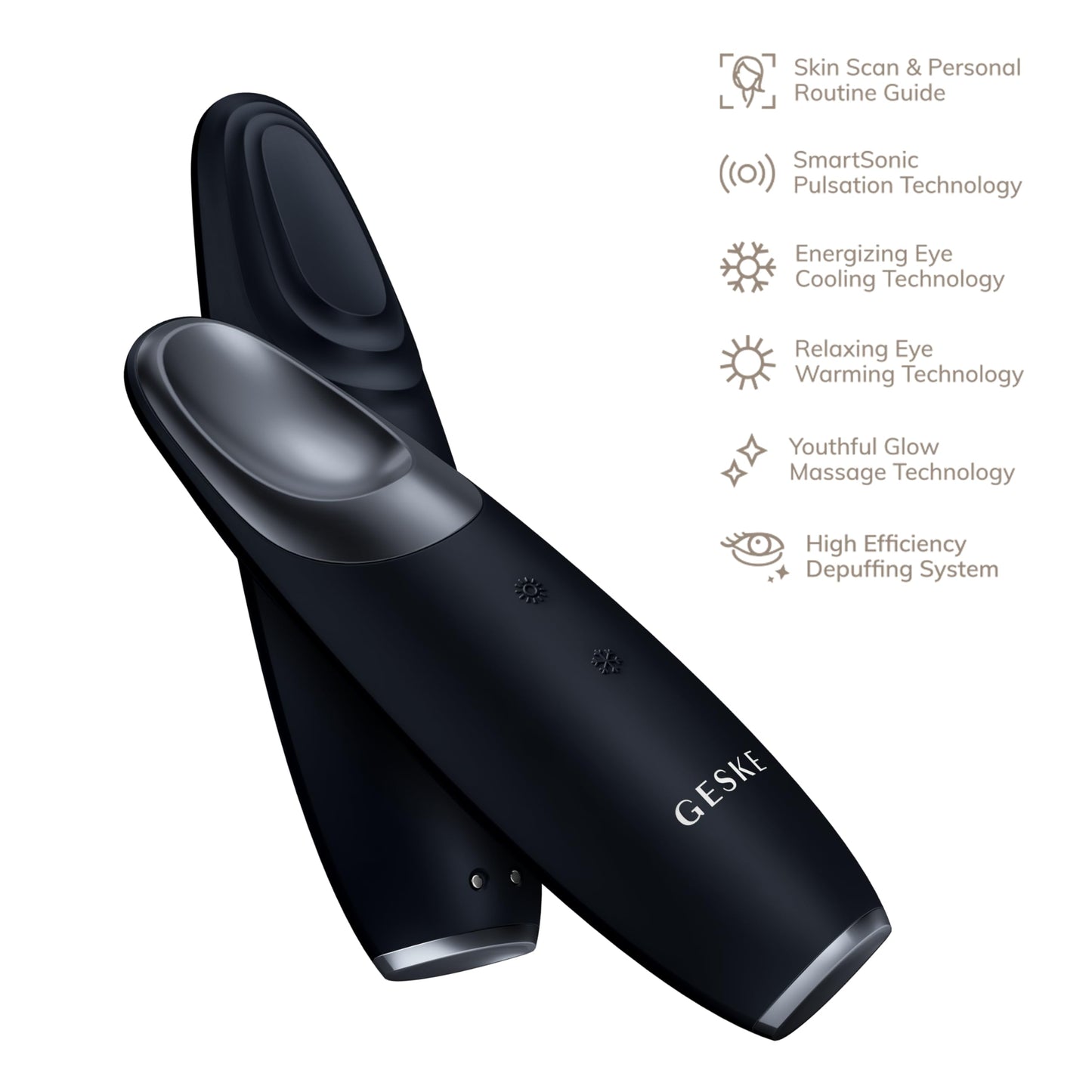 GESKE | SmartAppGuided™ Warm & Cool Eye Energizer | 6 en 1 | Masajeador de ojos | Masajeador anti ojeras | Eliminar bolsas y párpados caídos | Masaje ocular eléctrico