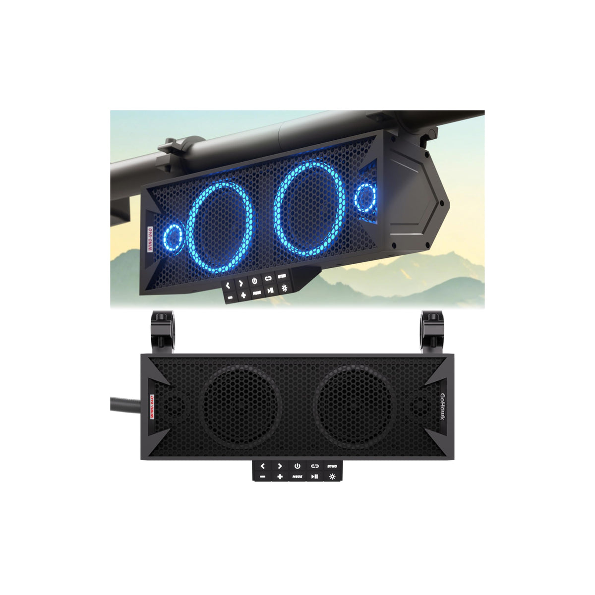 Barra de Sonido GoHawk Negra con Luces RGB e Impermeable IP66 para UTV y ATV Compatible con Polaris