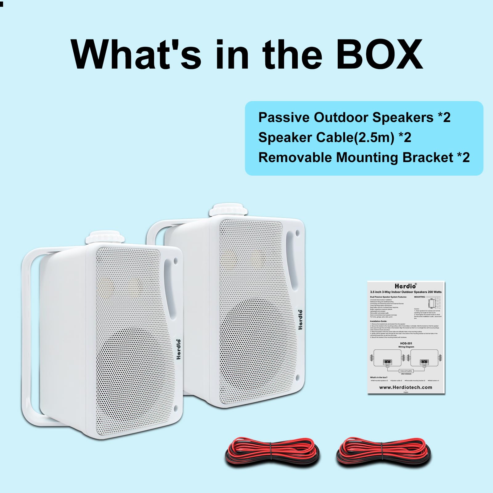 Herdio 3.5 Pulgadas Bocinas para Exterior,200W Altavoces para Exteriores, Resistente al Agua, Adecuado para el hogar, Patio, Terraza,Patio Trasero (2 Altavoces,Blanco)