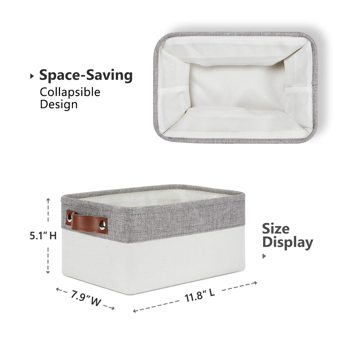 DULLEMELO Cestas de almacenamiento para organizar, pequeñas cestas de tela para estantes, armarios, guardería, hogar, oficina, cestas de regalo vacías (paquete de 6, gris y blanco)