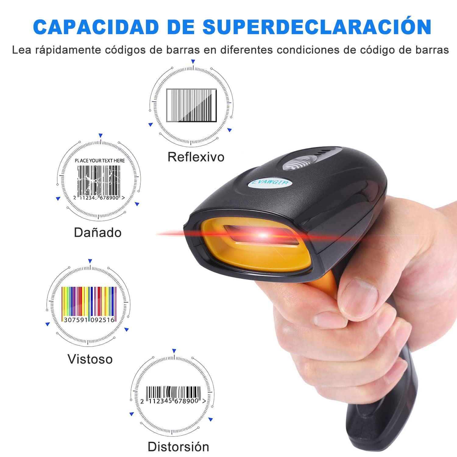 KITCHEN CHOICE Escaner Codigo de Barras,Lector Codigo de Barras Compatible con USB 2.0 Conexión por Cable, 1D Barcode Scanner Láser para Tableta, PC,con Windows、Mac、Android、Linux