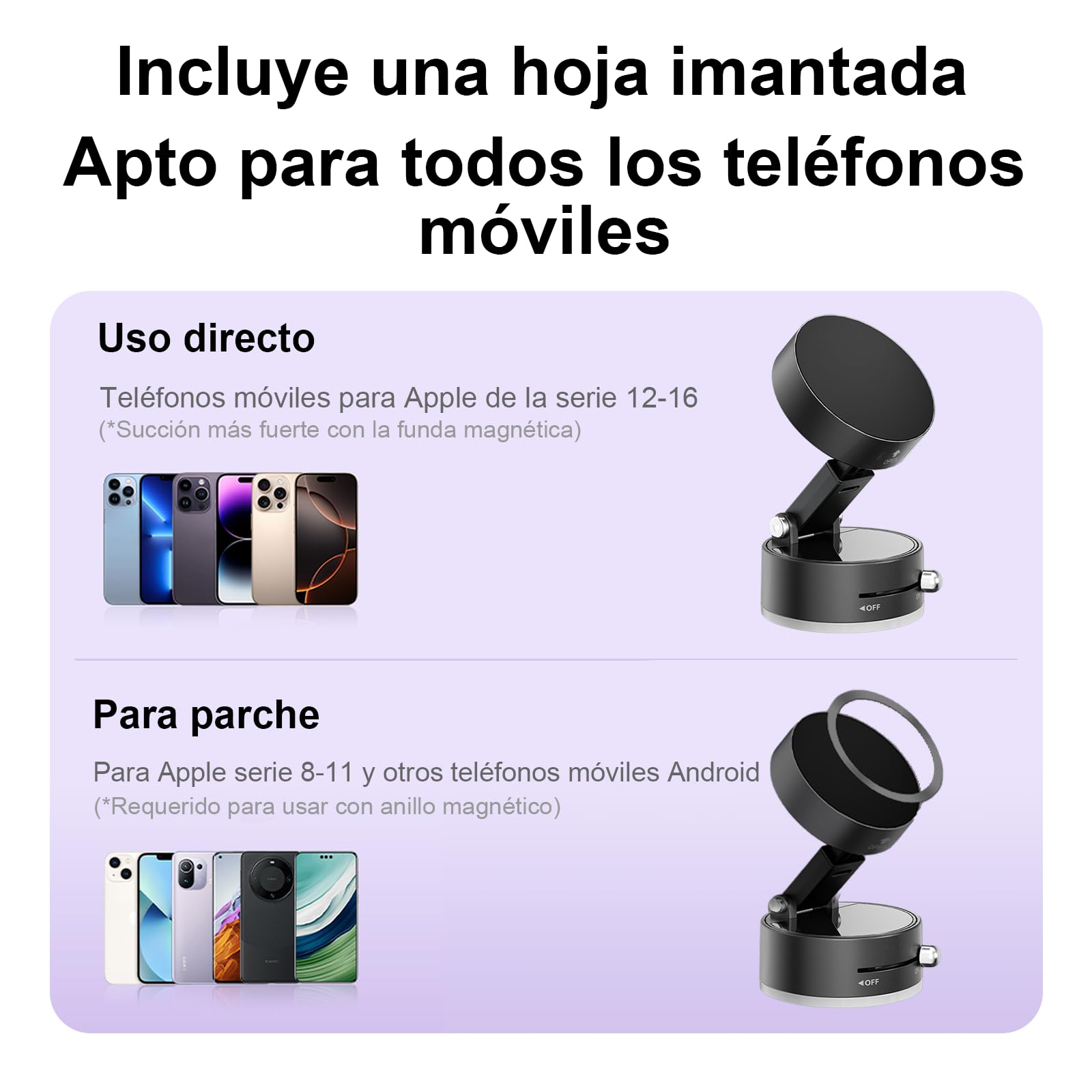 FEISEDY Soporte de teléfono magnético Plegable para Coche, diseño de Ventosa de vacío Adecuado para iPhone,para Magsafe Funda para móvil fácil de Instalar Soporte Celular sólido