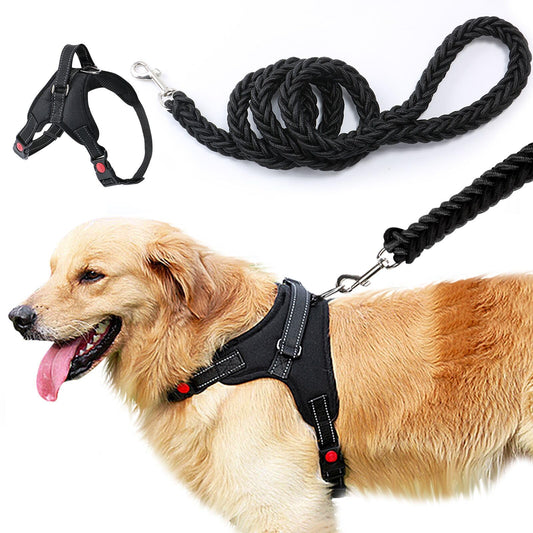 Jasonwell Collar para Perro - Pequeño Mediano Grande Pechera para Perro con Correa y Mango de Control Harnes Ajustable Reflectante Transpirable para Caminar Viajar Entrenar (Negro, S)