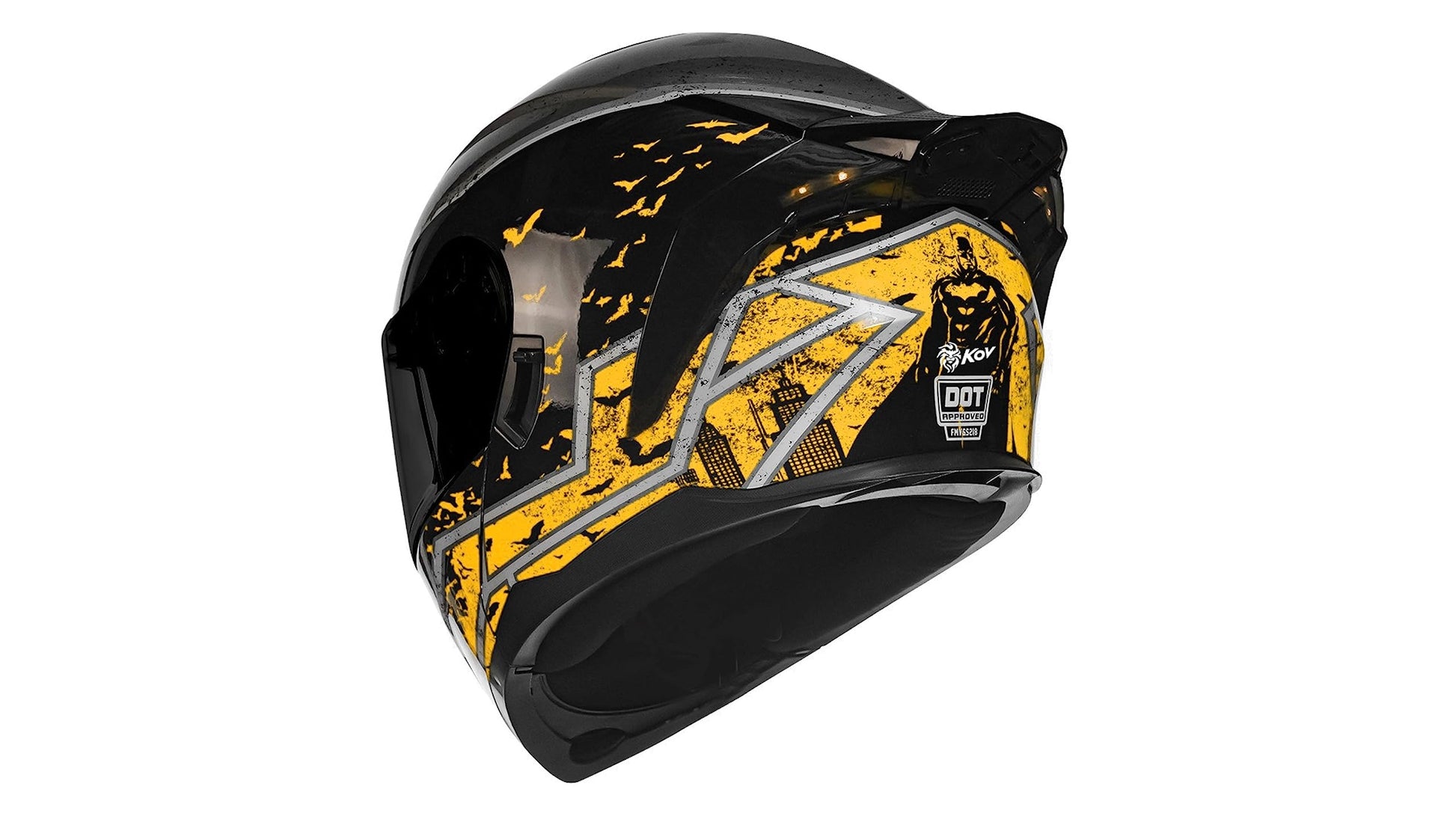 KOV Casco Batman Zero Amarillo ABATIBLE con LED DC Comics Certificado Dot (L)