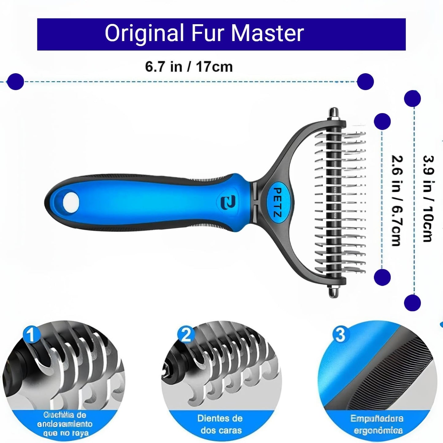 BPETZ Rastrillo Deslanador y Cepillo para Perros y Gatos, Herramienta Premium Antimuda para Estilizado, Reducción de Pelo Suelto, Desenredado, Anti-Nudos y Masaje, Ideal para Pelajes Largos, Doble y Ásperos