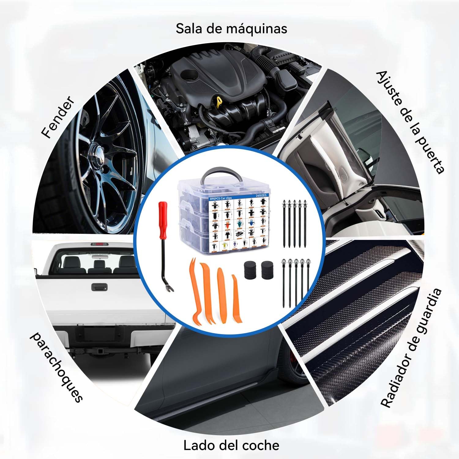 Grapas Automotrices Universal Nylon, 26 Tamaños Plasticos Sujetadores para Parachoques Chrysler, Nissan, Toyota, BMW, Maz, Honda