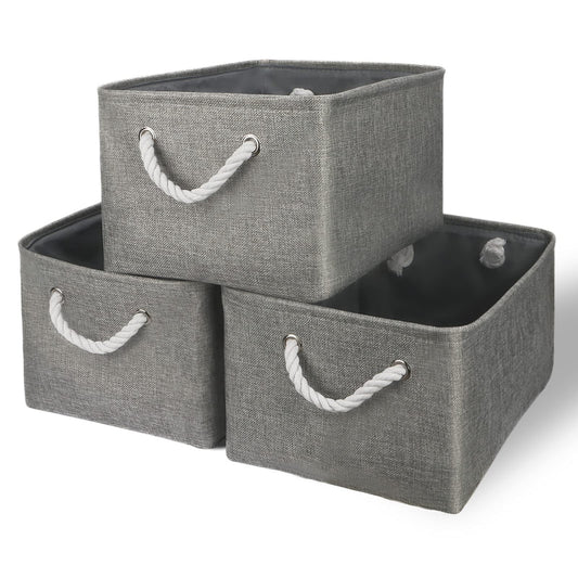 TheWarmHome Cesta de almacenamiento plegable con asa de cuerda de algodón resistente, plegable, funciona como almacenamiento de bebé, almacenamiento de juguetes, cestas de guardería, gris, 3Pack-13
