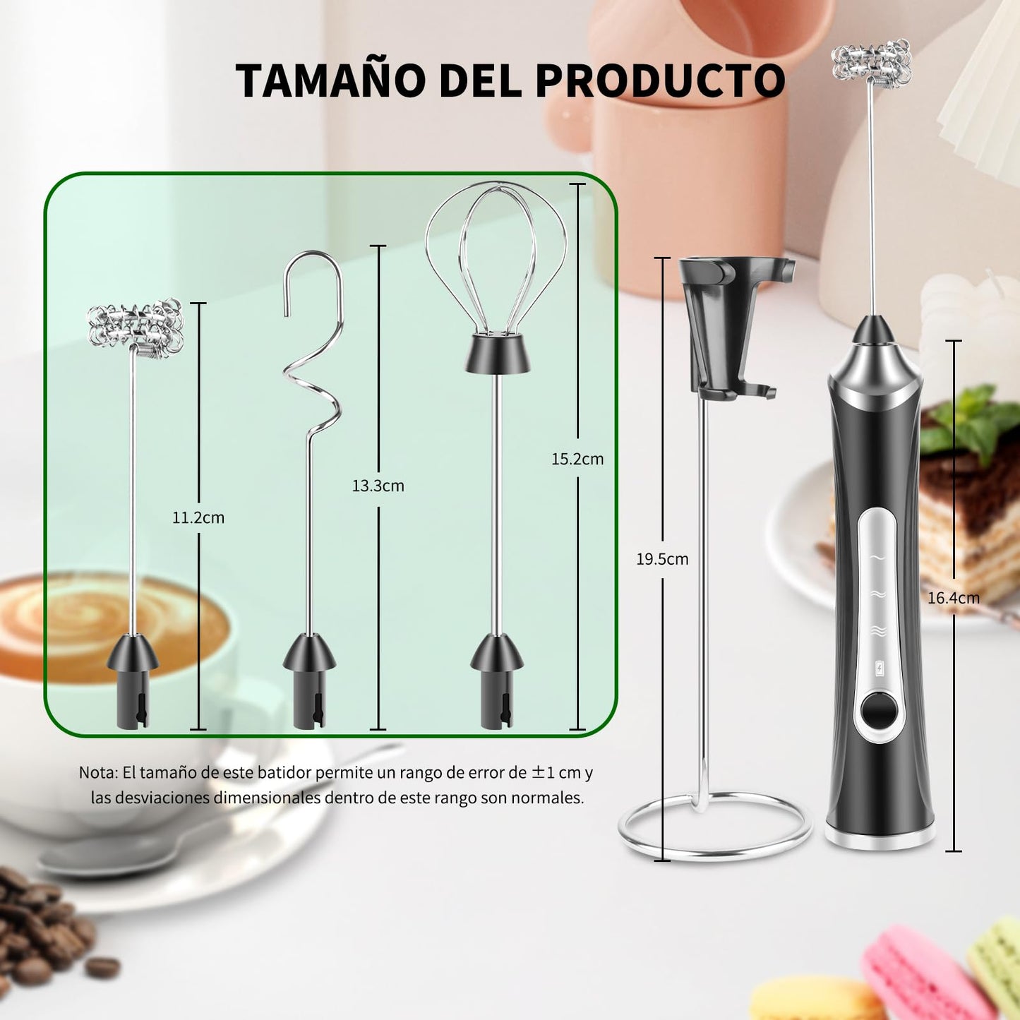 Espumador de Leche Recargable con Soporte 3 Velocidades