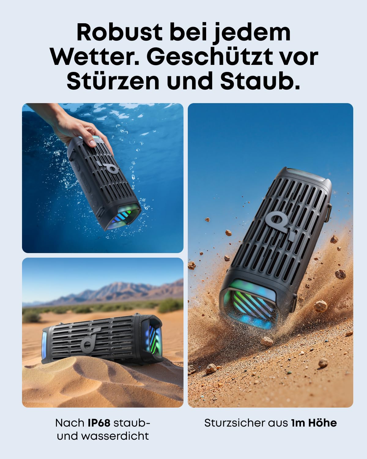 Soundcore Boom 3i by Anker, altavoz compacto para exteriores, IP68 impermeable, reproducción flotante, resistente al agua salada, BassUp 2.0, altavoz portátil de 50 W, Bluetooth 5.3, 16H, TWS, kayak