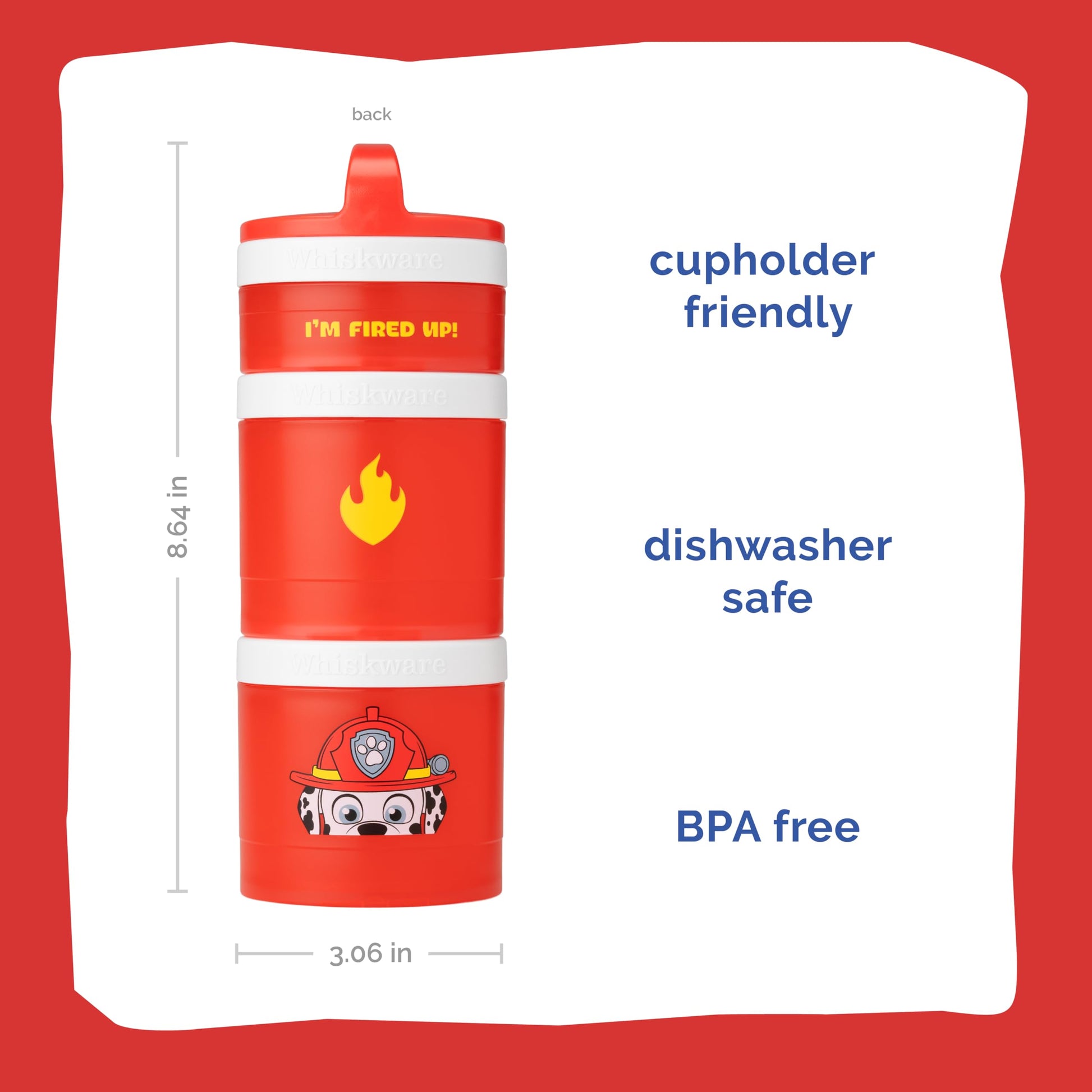 Whiskware Paw Patrol - Recipientes apilables para bebés, niños y niños, 3 tazas apilables para aperitivos para la escuela y los viajes, apto para fórmulas, apto para portavasos