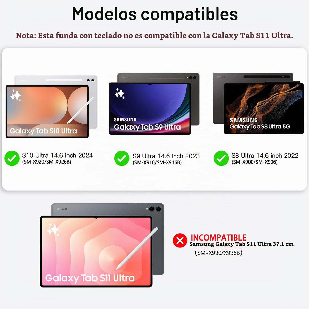 Funda Teclado Samsung Galaxy Tab S10/S9/S8 Ultra Negro Soporte Magnético Flotante Retroiluminado 7 Colores