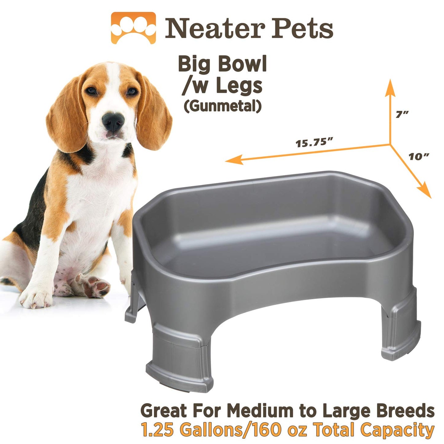Tazón Grande para Mascota Neater Pet Brands Gunmetal Grey con Extensiones de Pierna para Perro