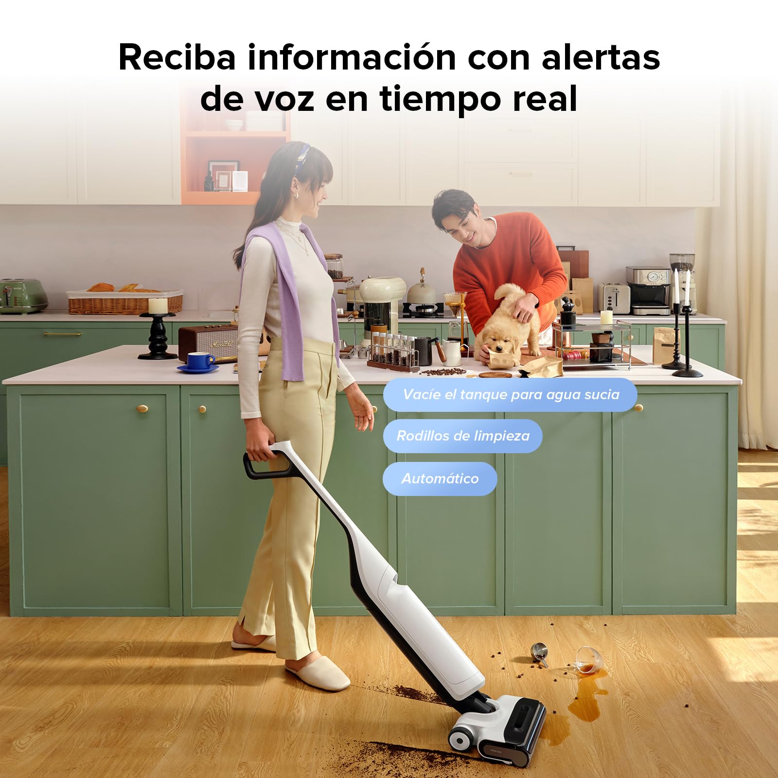 Aspiradora en húmedo y seco Roborock Flexi, diseño FlatReach de 180°, mopa inalámbrica de 17 000 Pa con autolimpieza con Agua Caliente y autosecado, Borde a Borde, mosaicos y Pisos Duros