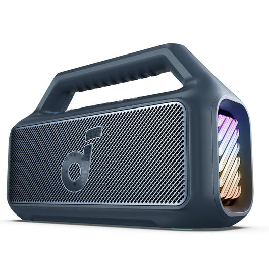 Soundcore by Anker Boom 2 Bocina Bluetooth Portatil, 24h de Reproducción, Potencia 80W RMS con BassUp, Sincroniza +100 Altavoces, IPX7 Flotante, Altavoz Inalámbrico, Party Box