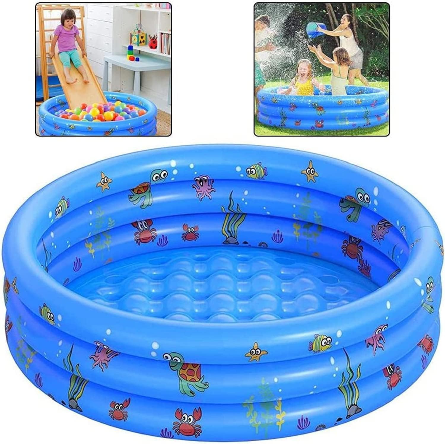 Jesir Alberca Inflable para Niños,Mini Piscina Infantil Redonda De 3 Niveles,Juguete De Agua para Adultos para Niños Y Niñas De Verano,130x40 Cm (Azul)