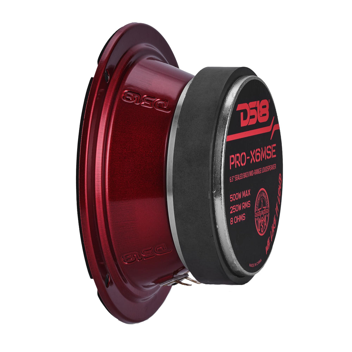 Altavoz PRO-X6MSE DS18 Rojo Midrange de 6.5" con Canasta Sellada para Sistema de Sonido en Carro o Camión 450W MAX 8 Ohms