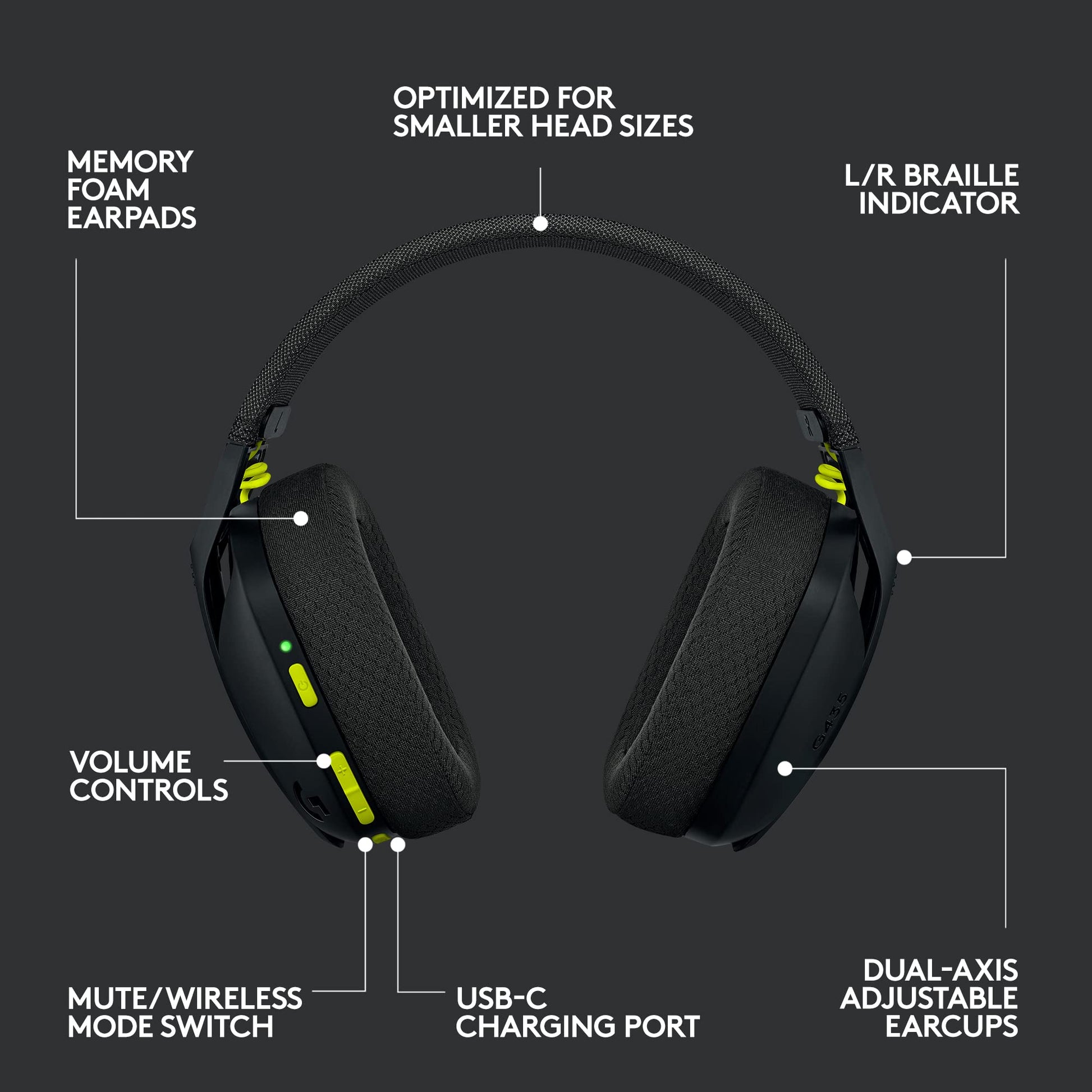 Logitech G435 LIGHTSPEED Audífonos Inalámbricos Gaming Bluetooth - Ligeros, on-ear, micrófonos integrados, batería de 18 horas, compatibles con Dolby Atmos, PC, PS4, PS5, Celular - Negro