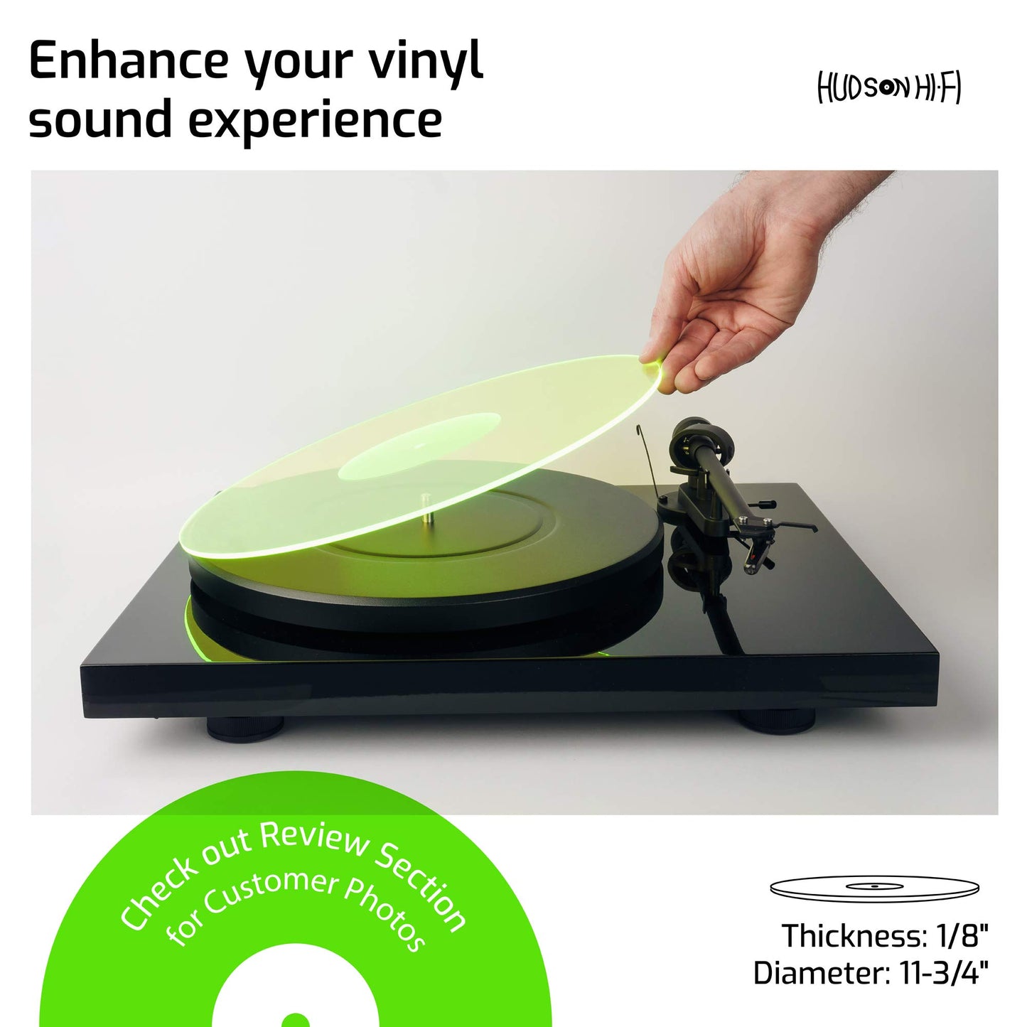 Hudson Hi-Fi Estera giratoria de acrílico - LP Slipmat para tornamesas y Tocadiscos de Vinilo - GreenLit - Verde Neon