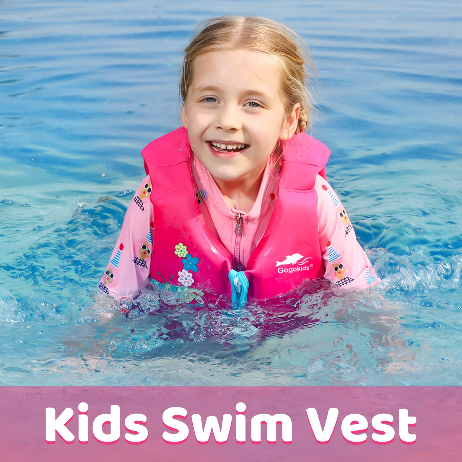 Gogokids - Chaleco de natación para niños pequeños, chamarra flotante para niñas y niños de 20-30-40-50 libras, flotadores de natación con correa de seguridad ajustable Duel, para niños de 2-9 años