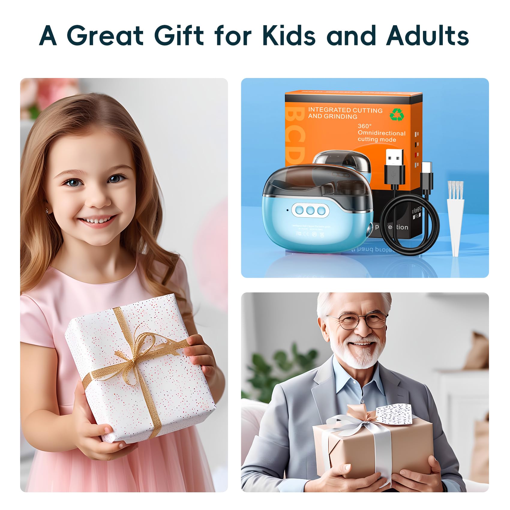 Blissleaf Cortaúñas eléctrico, lima de uñas eléctrica segura y fácil de usar, kit de cortaúñas para bebés y niños pequeños, con luz LED y estuche (azul)