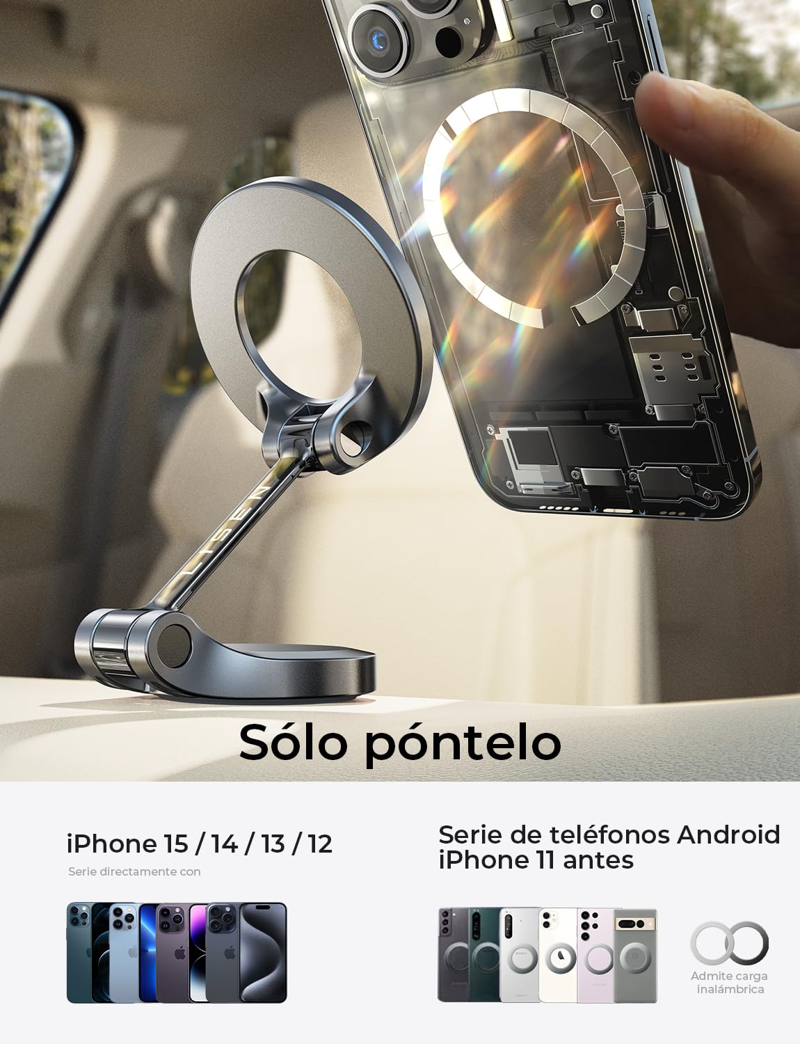 LISEN Soporte Celular Automóvil Magnético, [24 imanes N55] Porta Celular Auto Tablero, Universal Base Celular Auto para iPhone 15 Pro MAX Mini 14 13 12, Galaxy S23 S22 Ultra, Motorola, Xiaomi, Huawei