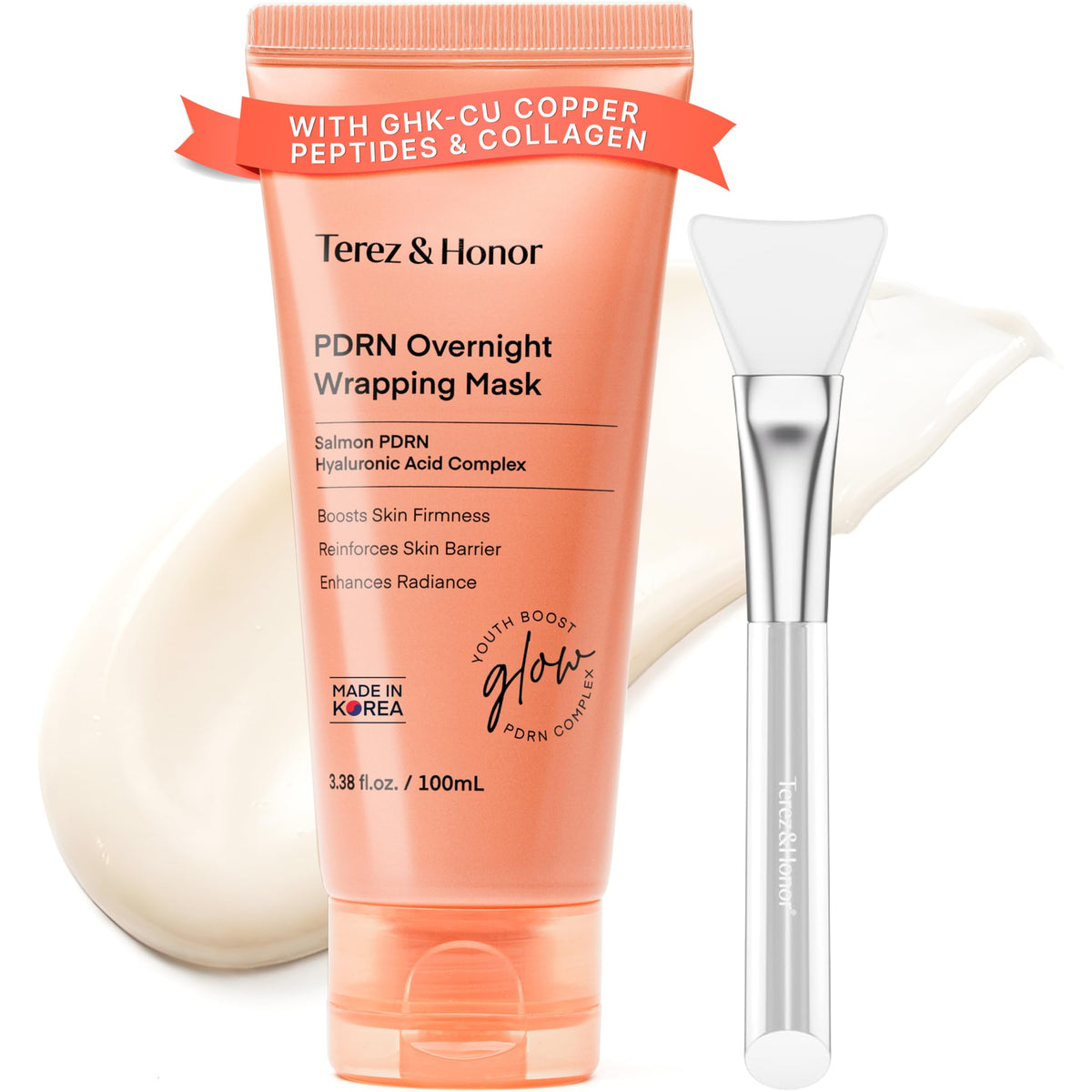 TEREZ & HONOR Mascarilla Nocturna de PDRN Peel-Off: formulada con péptido de cobre GHK-Cu, colágeno y ácido hialurónico; reafirmante e hidratante para un brillo radiante – Probada Dermatológicamente para Todo Tipo de Piel – 3.4 FL OZ / 100 mL