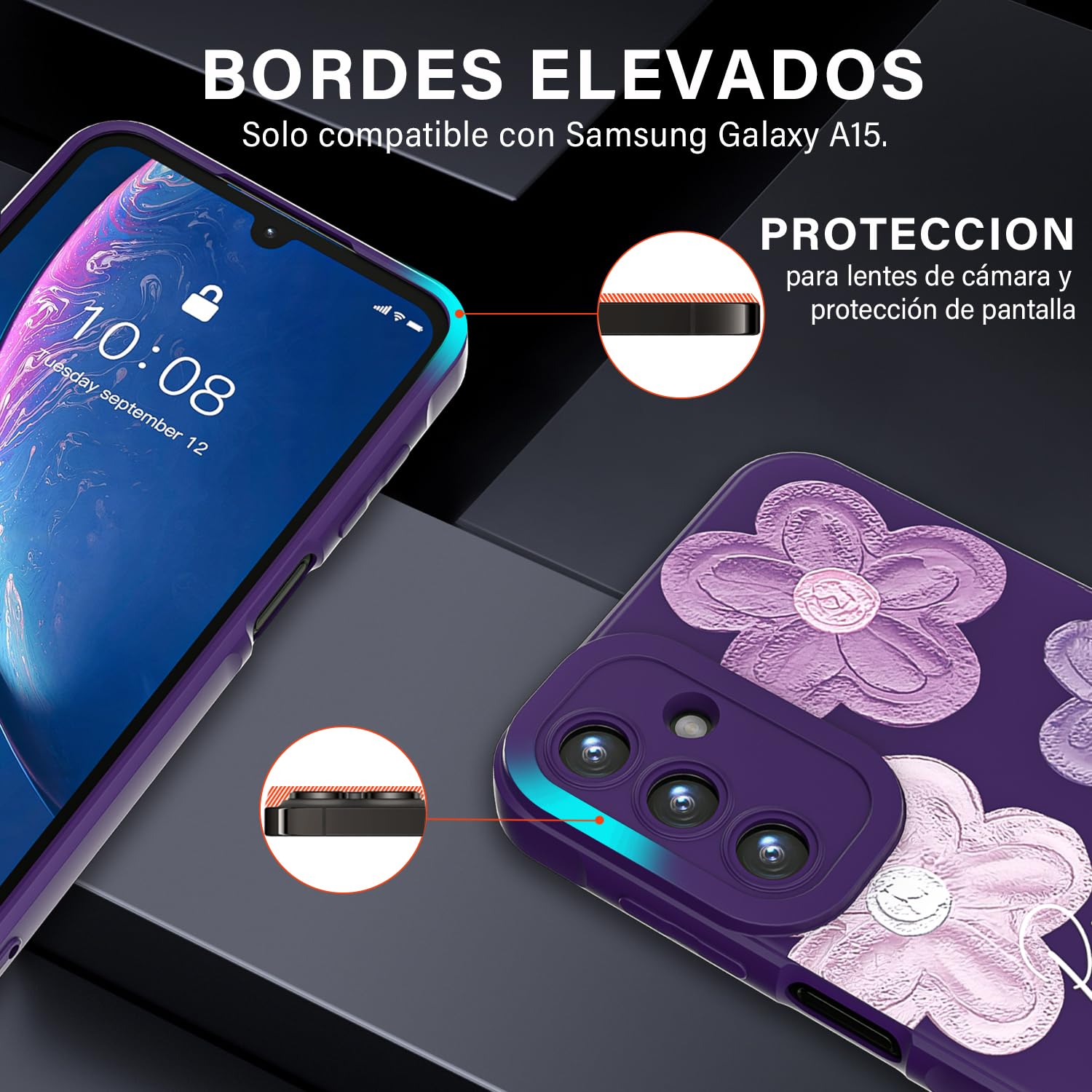 Threehao Funda para Samsung Galaxy A15, Ultra Delgado Flexible Suave TPU Silicona Carcasa con Moda Aesthetic Dibujos Flores, Antigolpes Anti-arañazos Protectora Case para Samsung A15