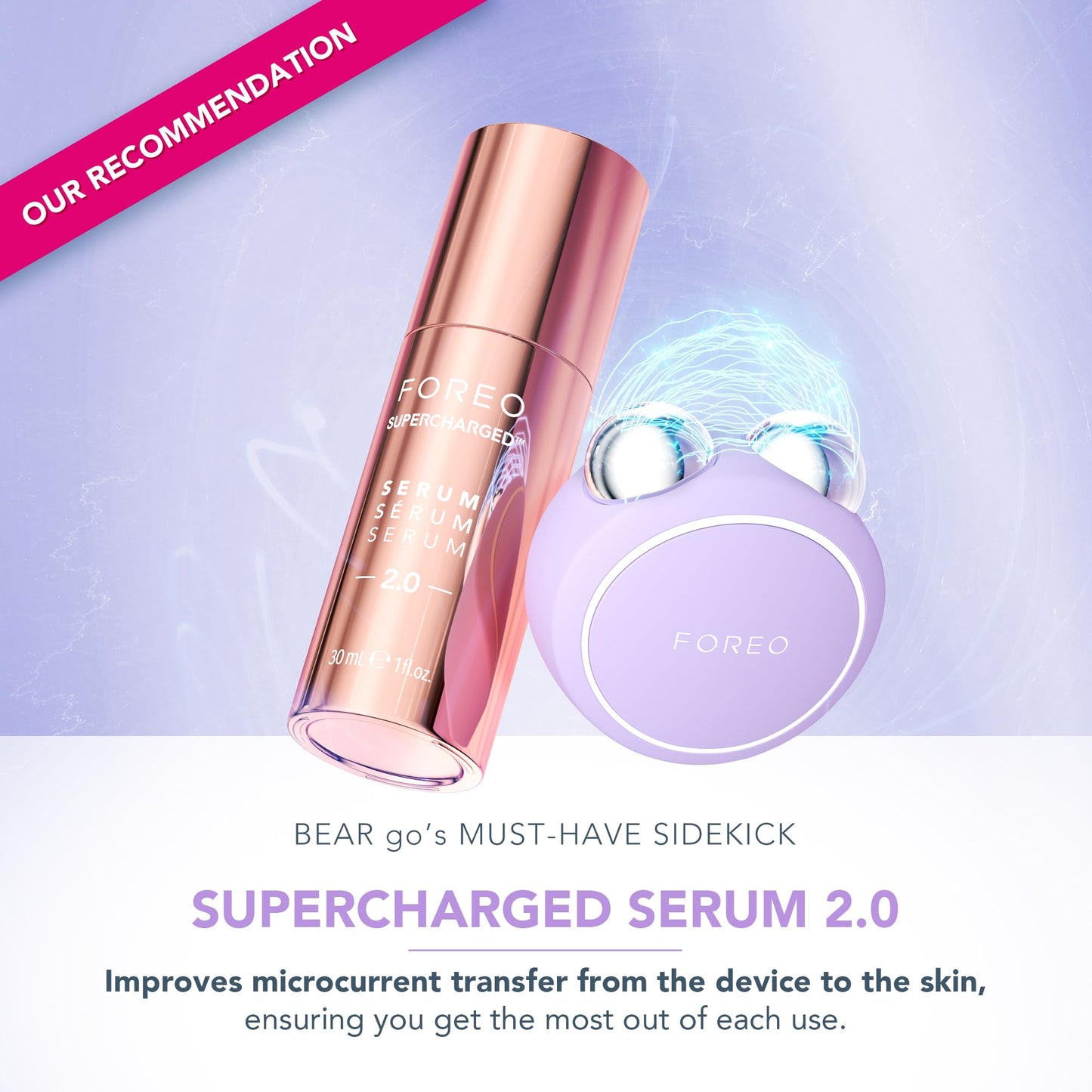 FOREO BEAR 2 go - Tonificador de microcorrientes para llevar de viaje - Masajeador facial antiarrugas - Lifting facial inmediato - Reafirma y define - Skincare compacto - Lavender