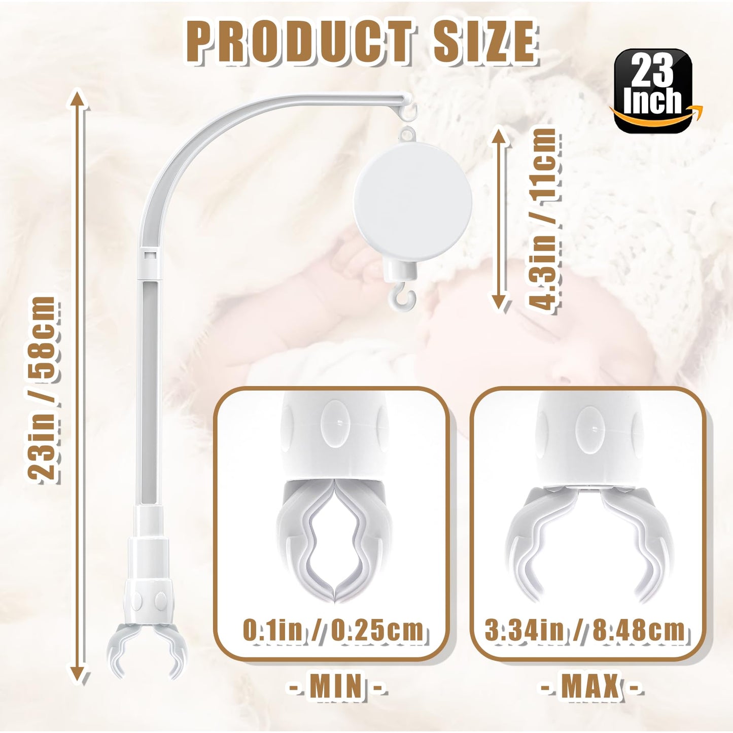 dhang Soporte de campana móvil de 37 pulgadas con doble tornillo para cuna con caja de música, para decoración de juguetes de bricolaje, brazo colgante, soporte ajustable, juego de stent para cama de bebé, tornillo de tuerca, blanco, hélice doble de 37 pu