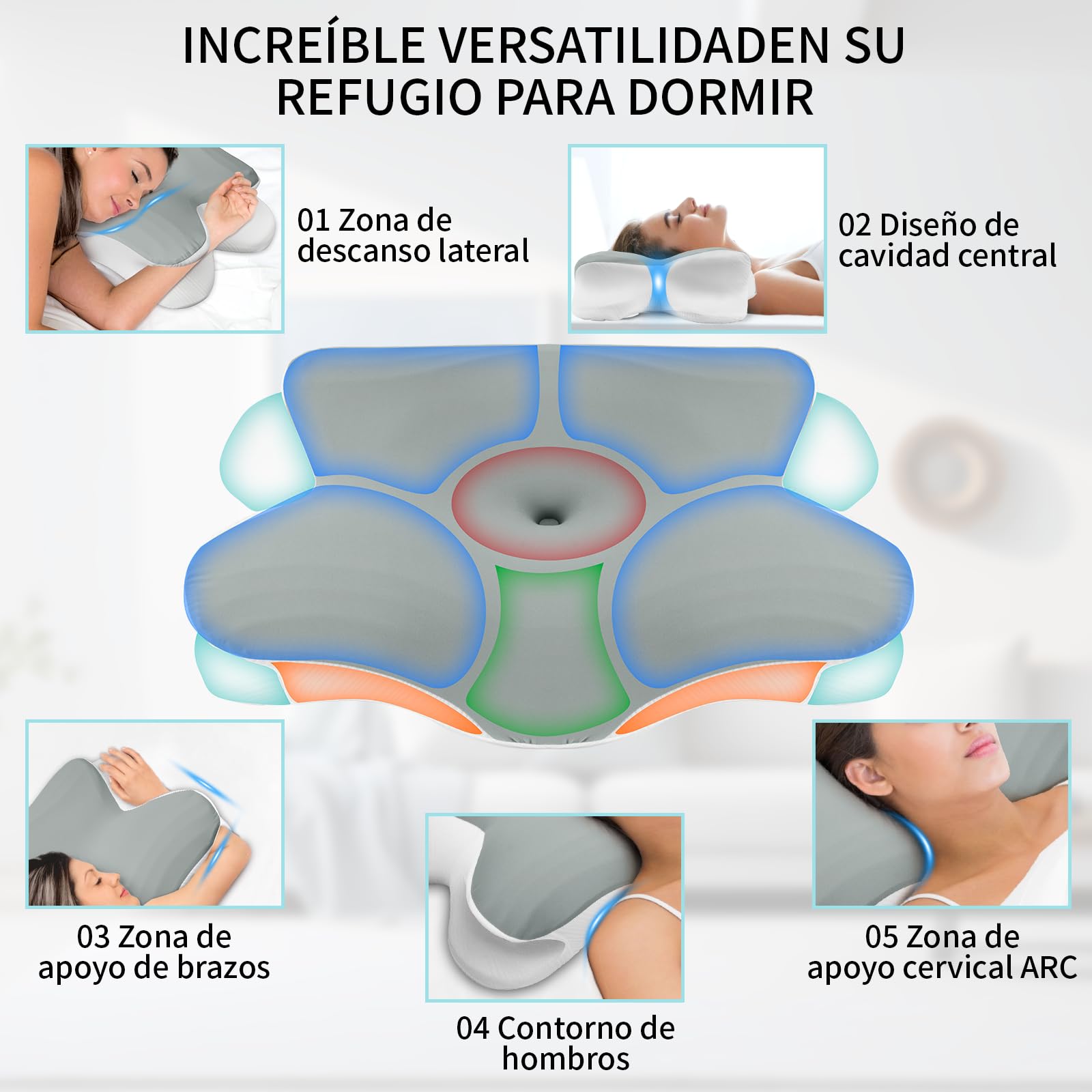 GALASALA Almohadas Memory Foam, Almohada Ortopedica Cervical para Dormir el Diseño Ortopédico Ergonómico Alivia el Dolor de Cuello, Adecuada para Dormir de Lado, Espalda o Panza con Fundas Almohadas
