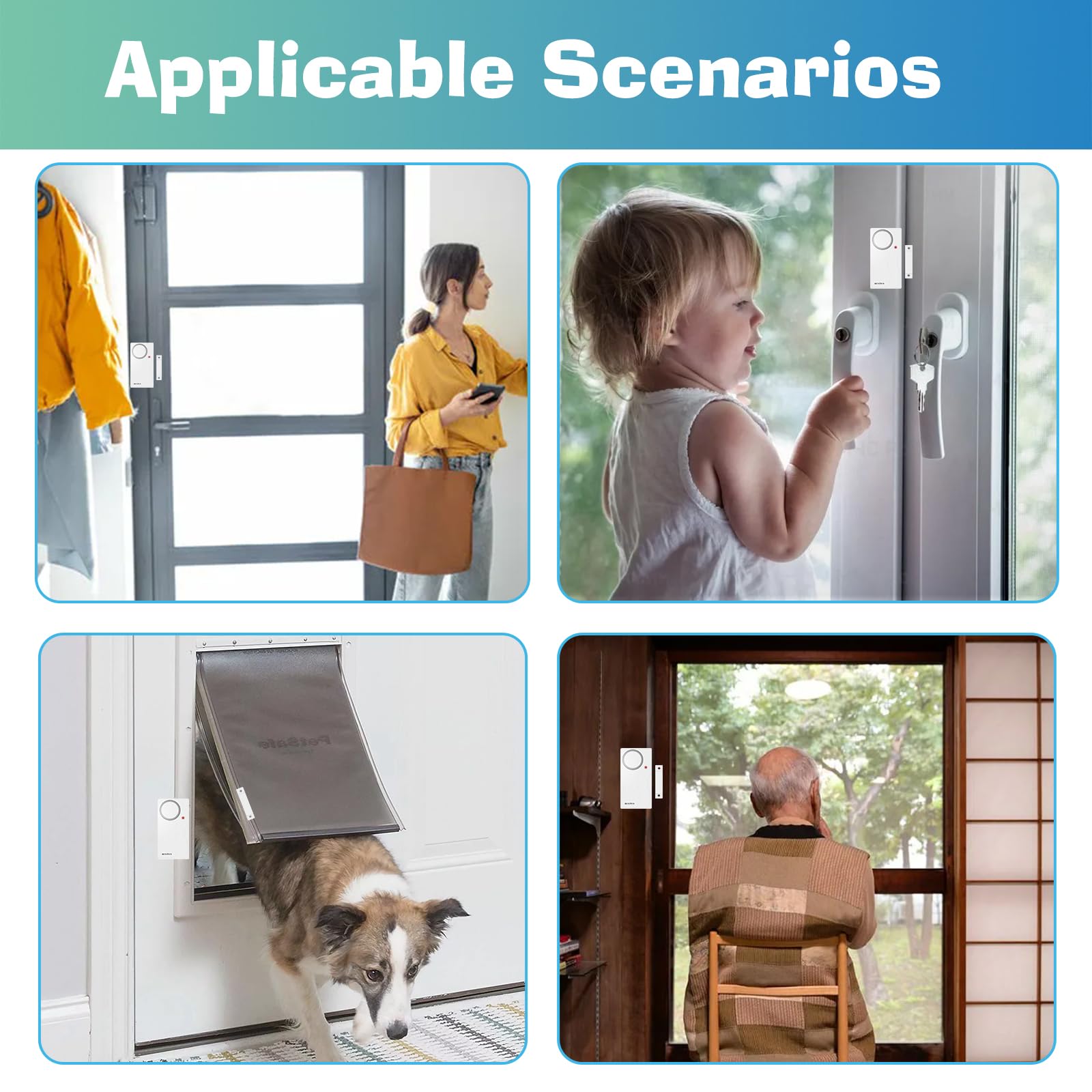 HENDUN - Alarmas de puerta cuando se abren con mando a distancia, campanas de puerta, sensor de seguridad de puerta para seguridad de niños (paquete de 2)