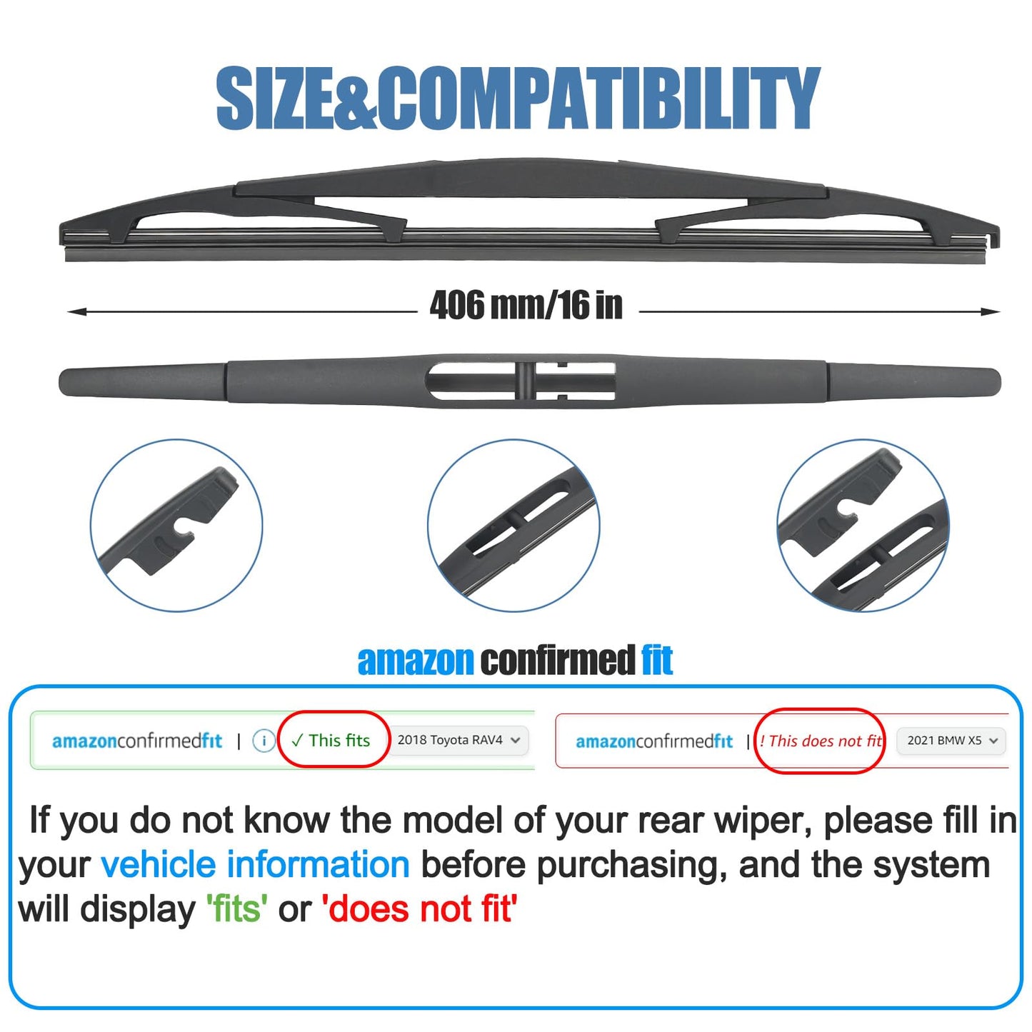 GSPSCN 16" Rear Wiper Blade For Nissan ARIYA 2023 /Honda Odyssey 23-05 Insight 11-10 Passport 24-19 /Subaru Impreza 11-08 WRX STI 16-13 Outback 23-20 Back Windshield Wiper Blades (H410/16-B)