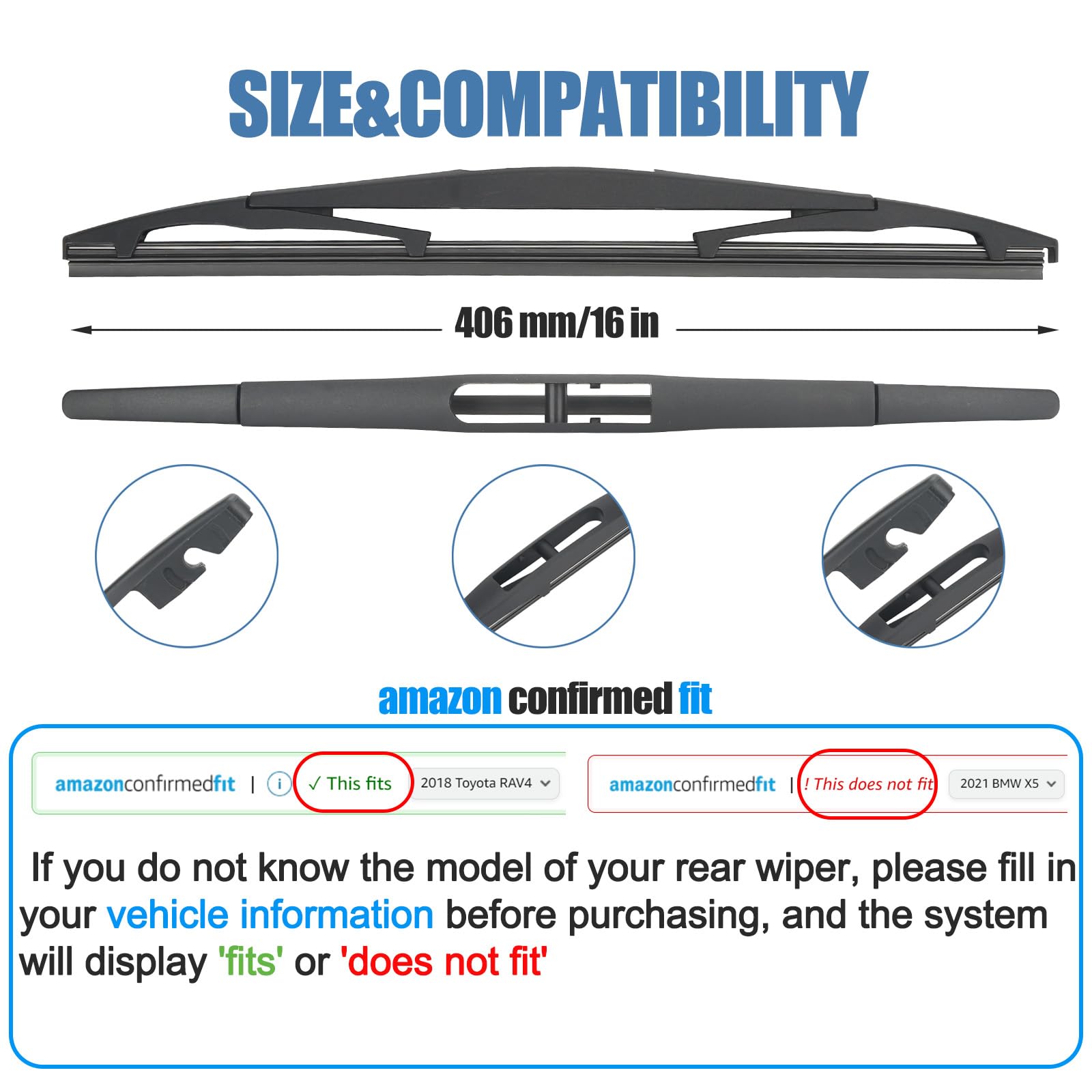 GSPSCN 16" Rear Wiper Blade For Nissan ARIYA 2023 /Honda Odyssey 23-05 Insight 11-10 Passport 24-19 /Subaru Impreza 11-08 WRX STI 16-13 Outback 23-20 Back Windshield Wiper Blades (H410/16-B)