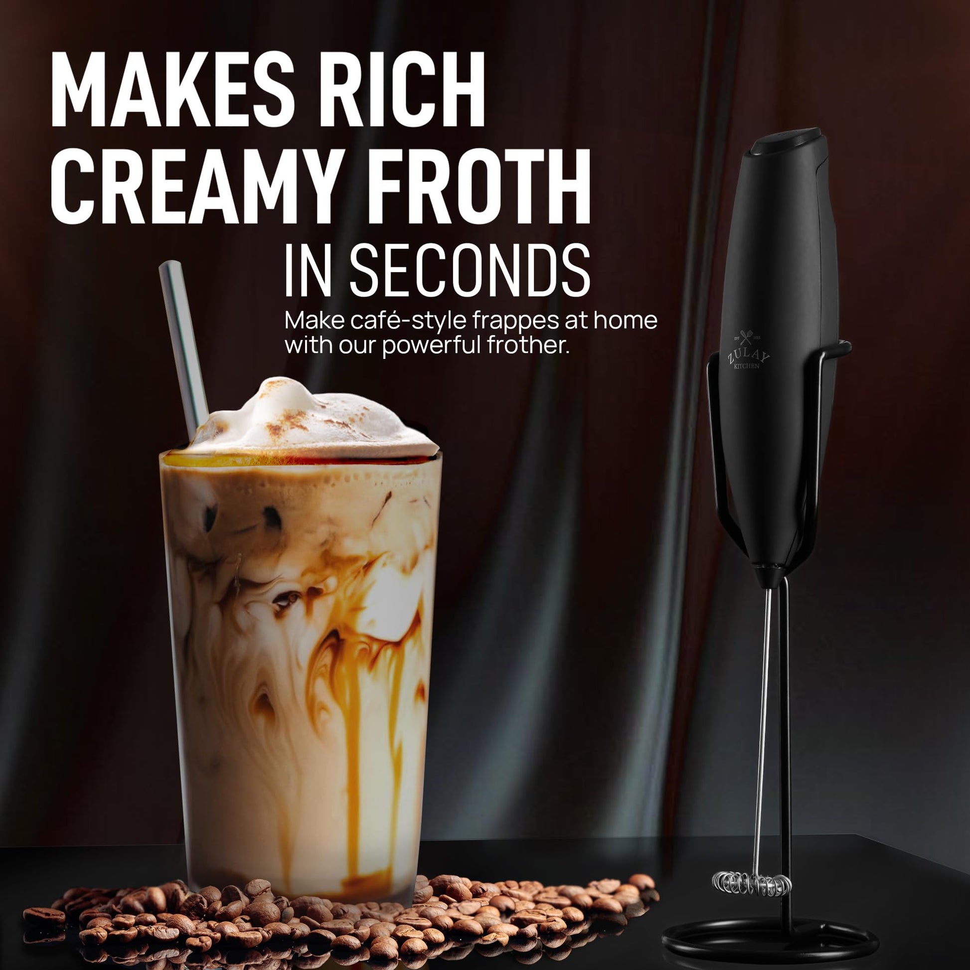 Espumador de Leche Zulay Executive Series Ultra Premium Plateado con Soporte Mejorado para Café