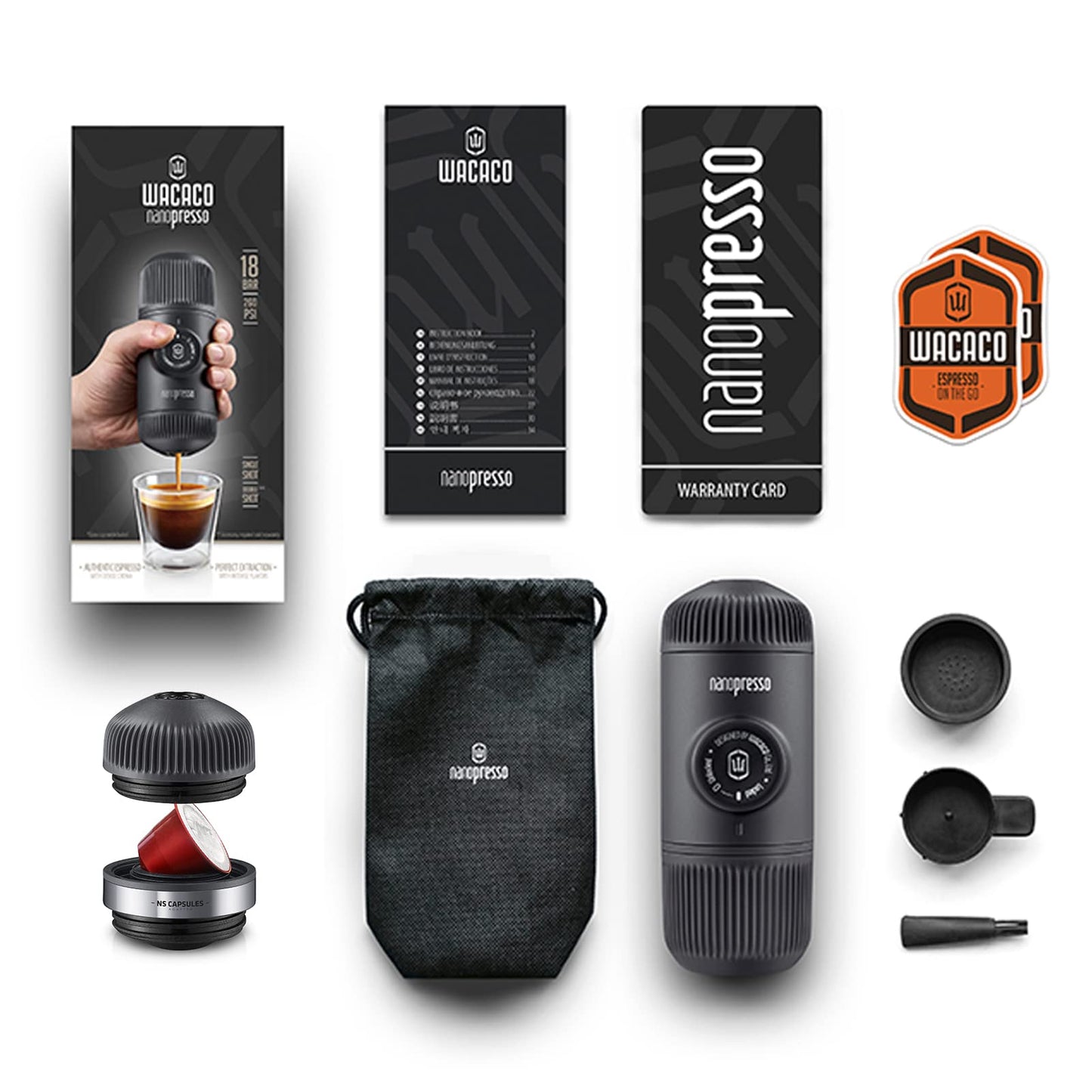 Máquina de Café Espresso Portátil WACACO Nanopresso con NS Adapter Ideal para Acampar