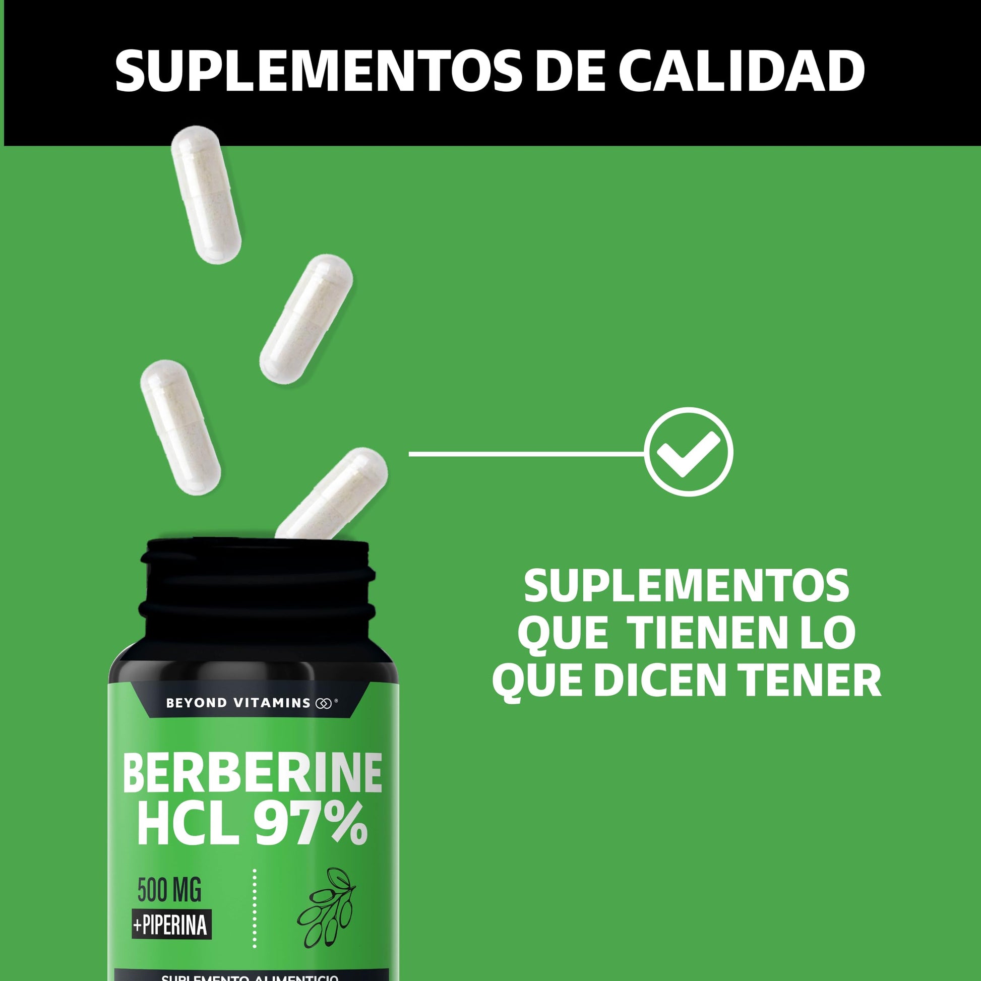 Berberina HCL 97% | 500mg de Berberina Clorhidrato, potenciado con Piperina al 97% y Cúrcuma | Berberine 60 cápsulas