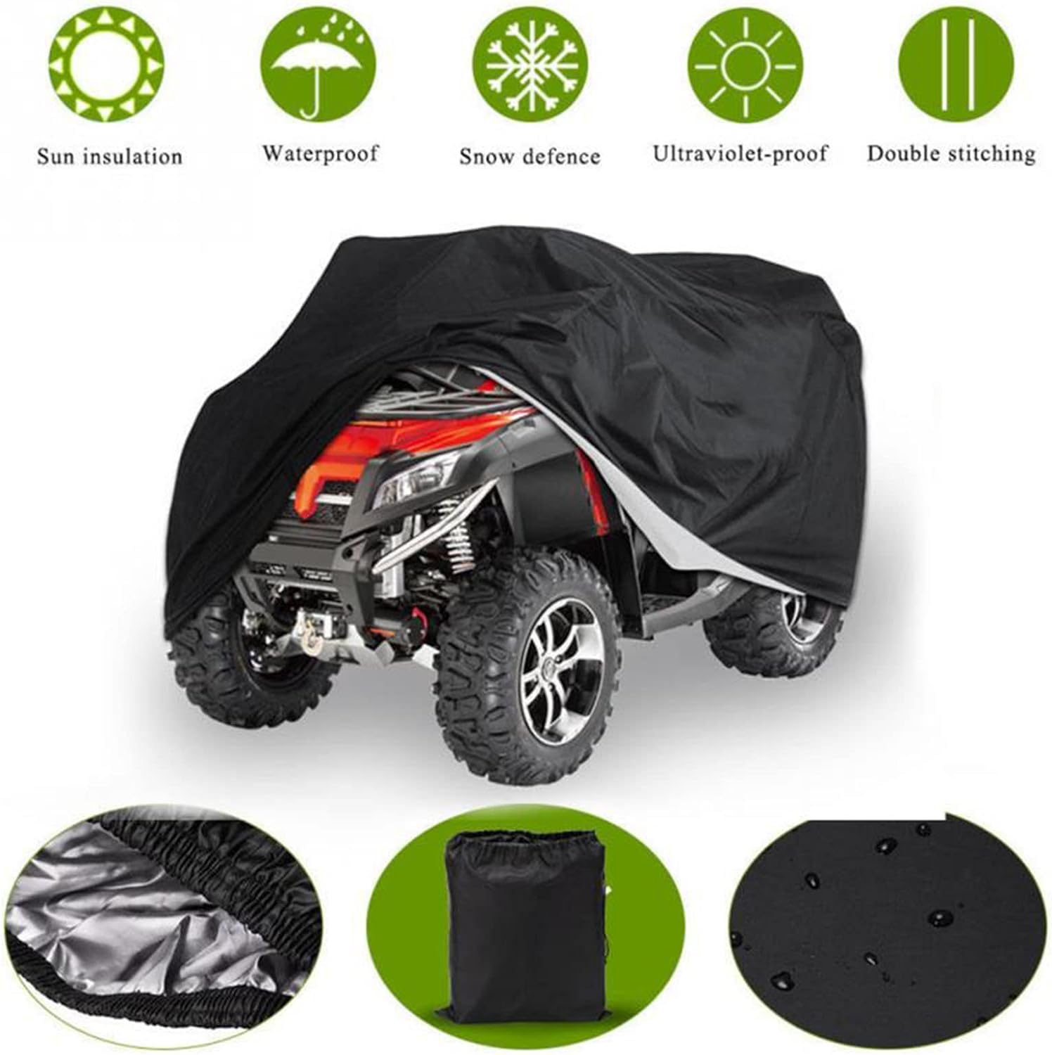 Cubierta de ATV Funda para Cubierta, ATV Protección Impermeable al Aire Libre, Cubierta Cuádruple Prueba de Viento para Polaris Sportsman Yamaha 220 * 98 * 106CM (Negro, XXL)