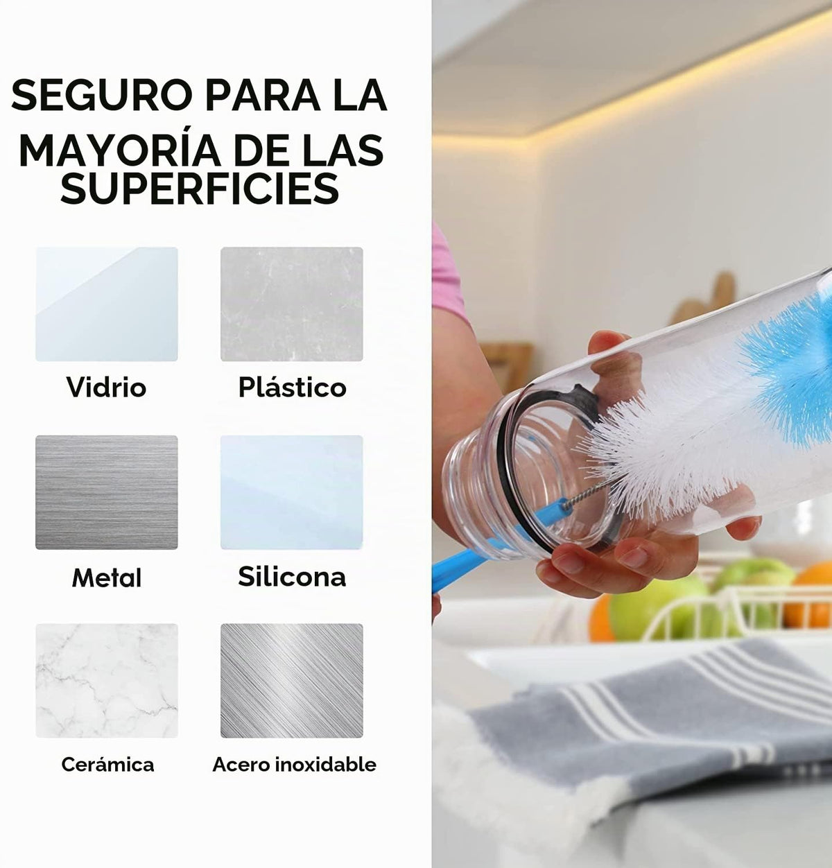 Turbo - Juego de 5 cepillos para botellas de microfibra, para limpiar biberones, botellas de agua, vasos, decantadores de vino, frasco, bong, limpiador de jarrones, un cepillo para polvo limpiador de