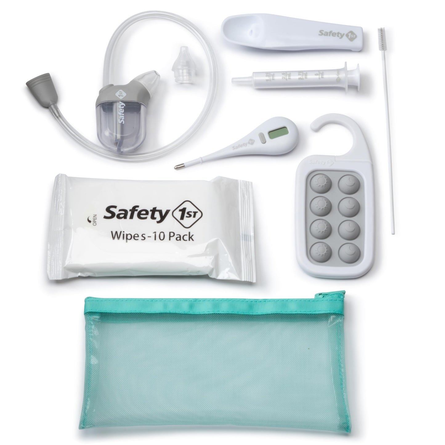 Kit de supervivencia para el primer día de enfermedad, BoogEase Aspirador nasal con 2 tamaños de punta de nariz, color gris Blanco